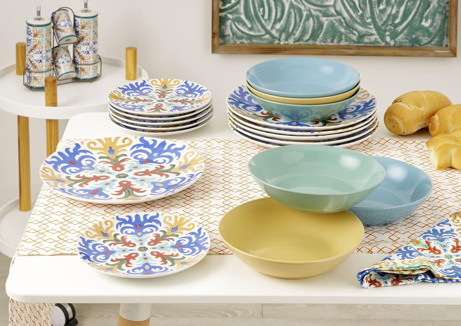 Set de farfurii, 18 piese din porțelan și ceramica, pentru 6 persoane Seturi vesela masa Naty Shop