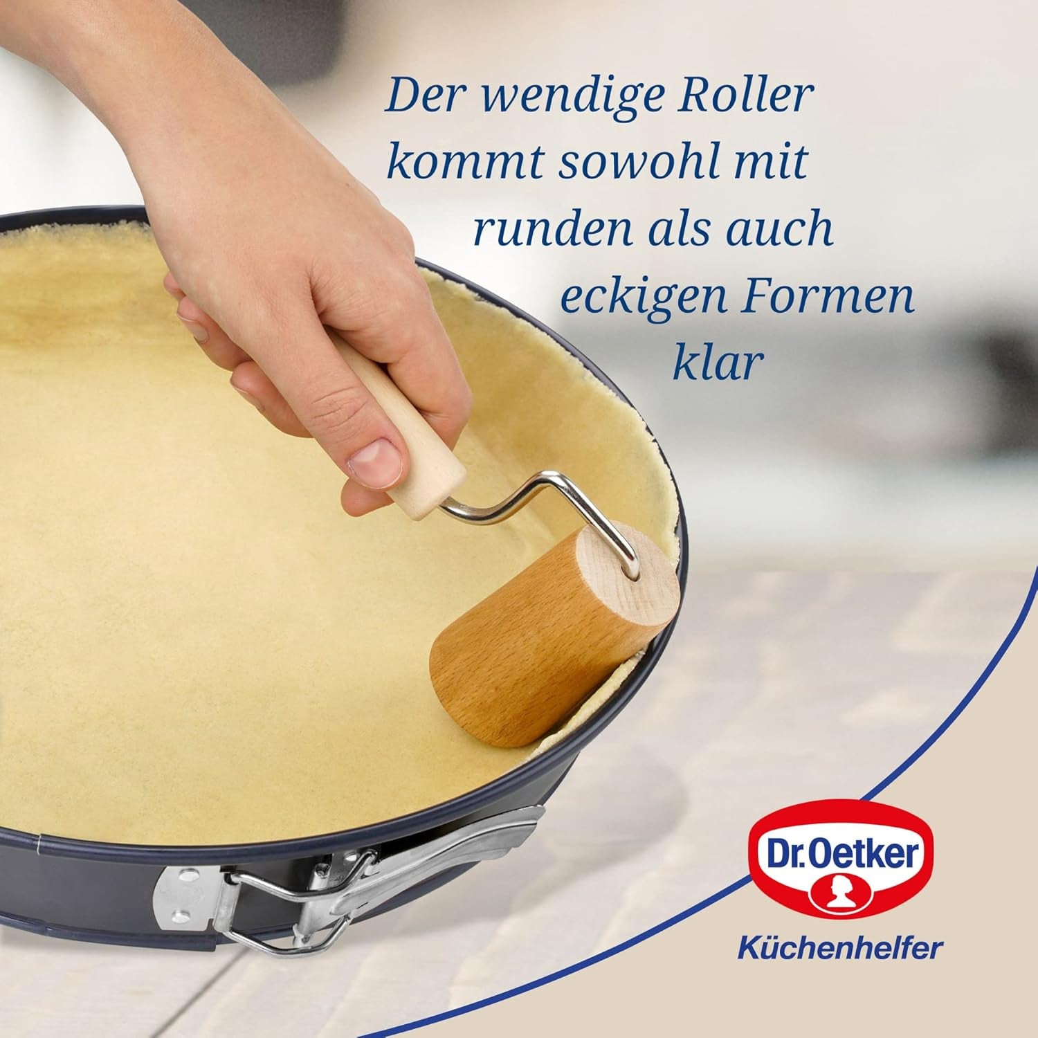 Dr. Oetker Teigroller aus Holz – Teigrolle aus high quality Buchenholz – Perfekt für round und eckige Formen – cca. 18 x 7 cm, Rolle Durchmesser ca. 4,5 cm