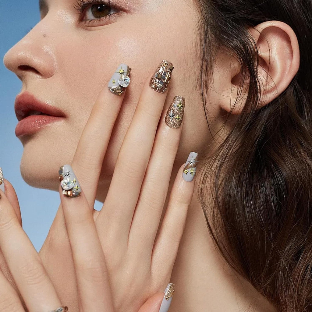3400 Stück Goldene Und Silberne Sternperlen, Goldene Nagelanhänger, Zubehör Für Nagelschmuck, Schöne Sternnagelanhänger Für Nägel,Nail Art Rhinestones