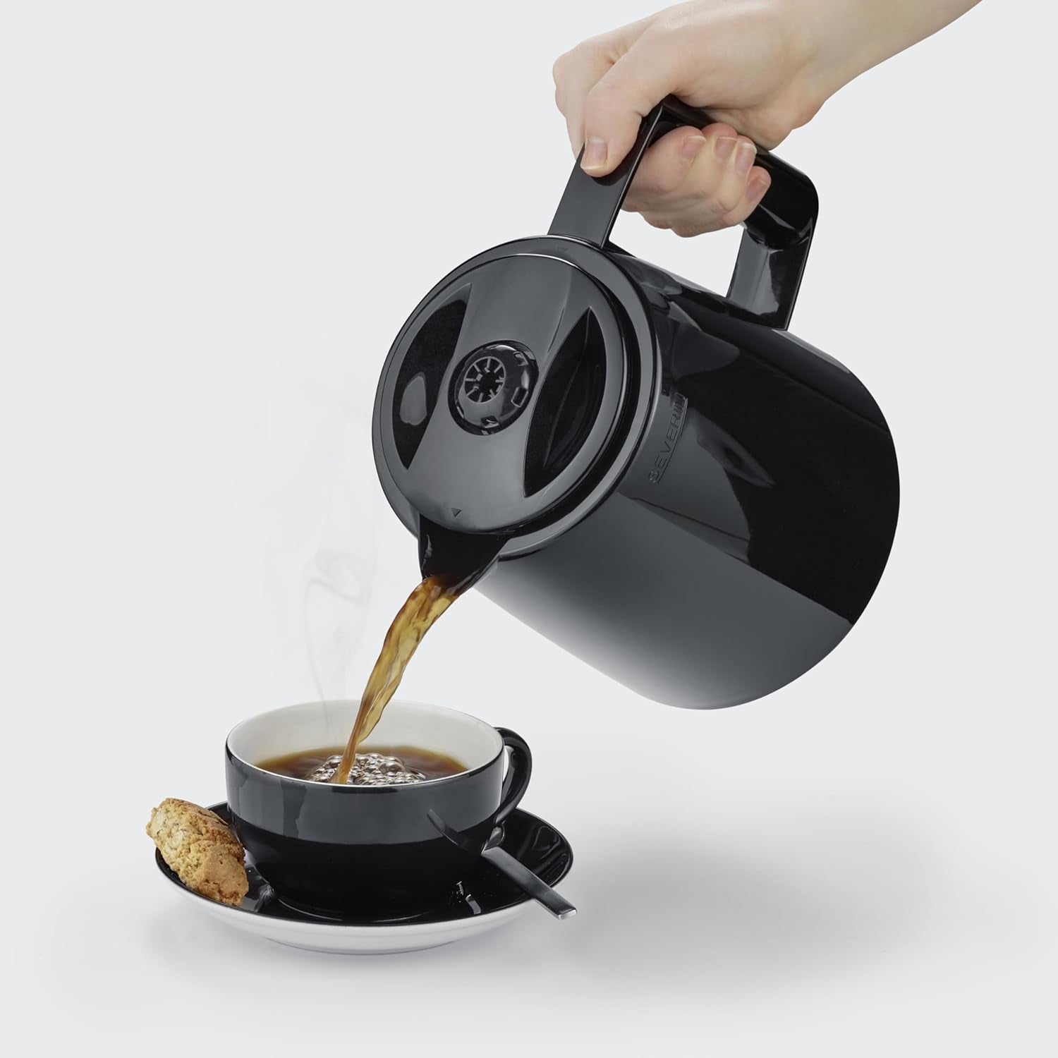 Aparat de cafea cu filtru SEVERIN Duo cu carafă termică, aparat de cafea pentru până la 16 cești, aparat de filtrare atractiv cu 2 carafe izolate, negru, KA 9315