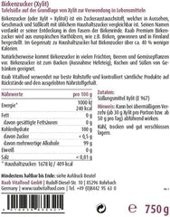 Raab Vitalfood Premium Birkenzucker, Xylit, Vegan, 1:1 Zucker-Alternative, Süßungsmittel, Zahnfreundlich, Vorratspack, 750 G sladidla Naty Shop