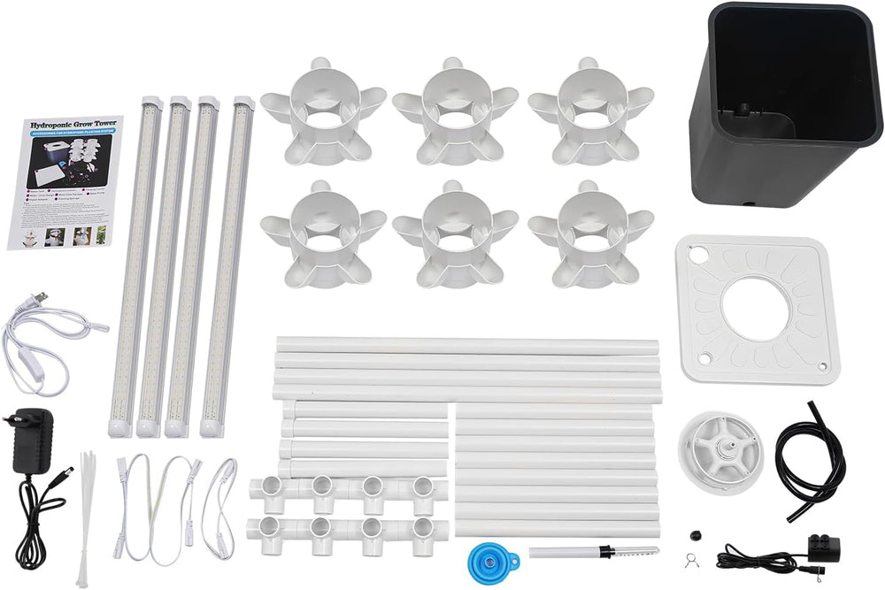 Sada pro hydroponické pěstování ve věži, 30 otvorů, 6 úrovní, bezzemní výsadbová věž, hydroponický systém, aeroponická věž, vertikální zahrada, jahodová věž, hydroponický systém pěstování bylinek, ovoce a zeleniny (šedá)