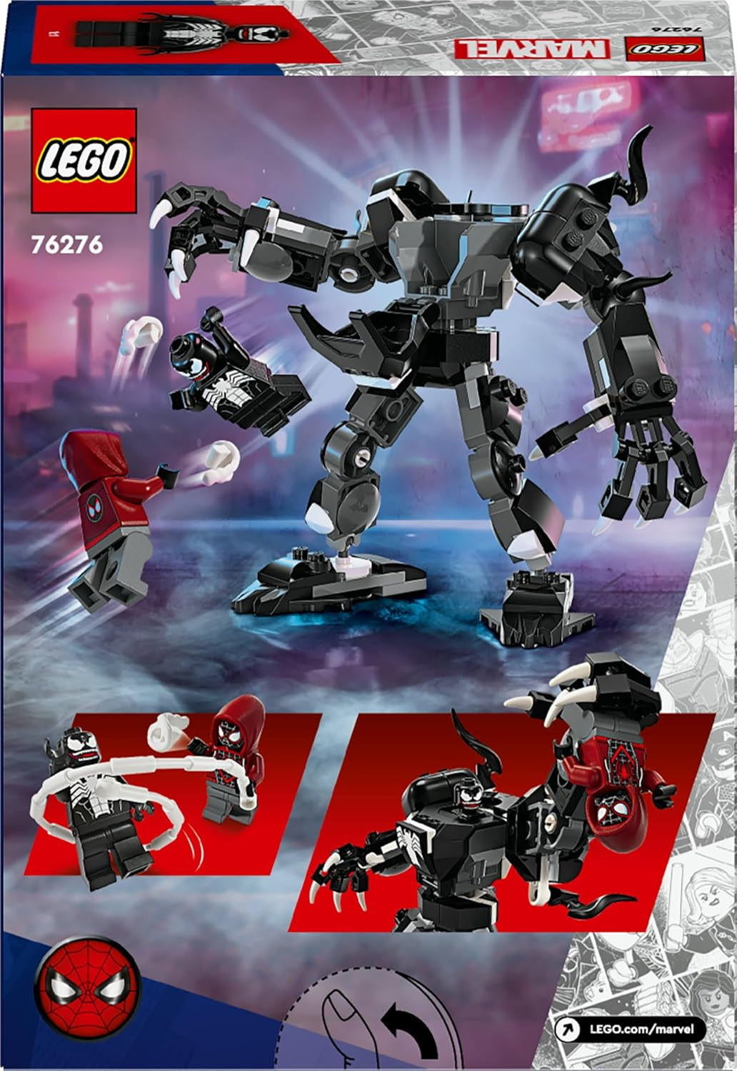 LEGO Marvel Venom Mech vs. Miles Morales Pohyblivé akční figurky pro děti Sada Spider-Man s minifigurkami Superhrdina Duel Hračka Dárek pro chlapce a dívky 6 let 76276 Stavebnice Besuche den LEGO-Store