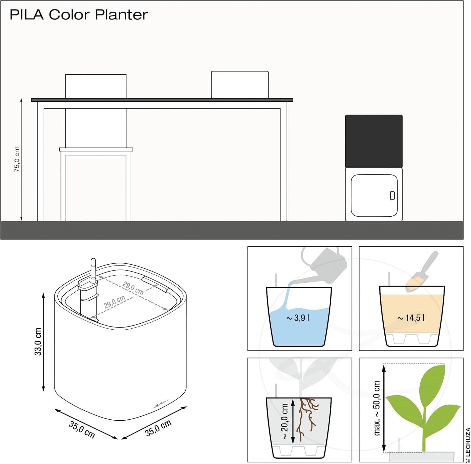 Jardinieră LECHUZA PILA Color maro nisipos 15907, 35x35x33 cm