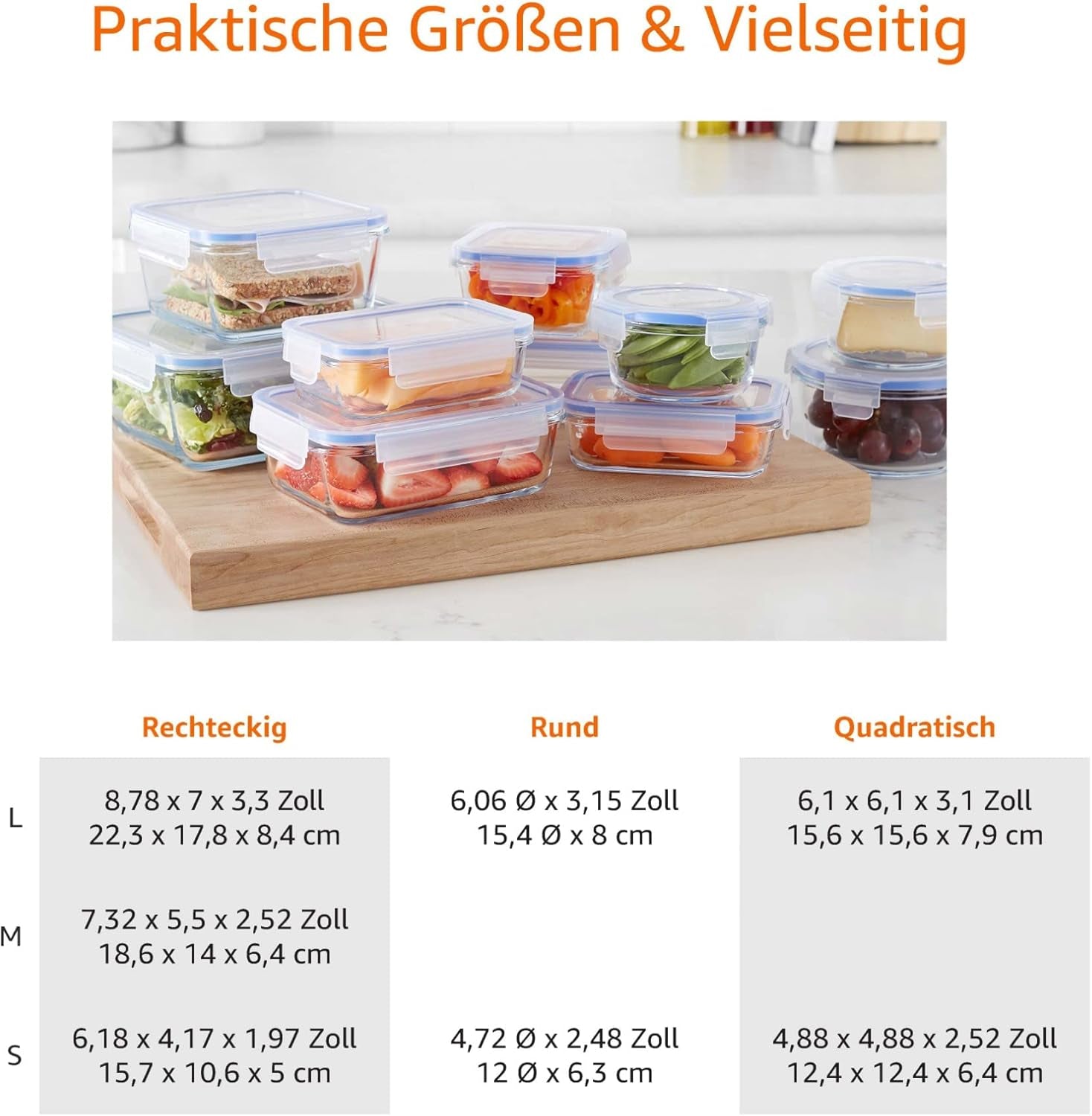 Amazon Basics recipiente de sticlă pentru alimente, cu capac, pachet de 20 (10 recipiente + 10 capace), fără BPA, albastru transparent Cutii depozitare alimente Naty Shop