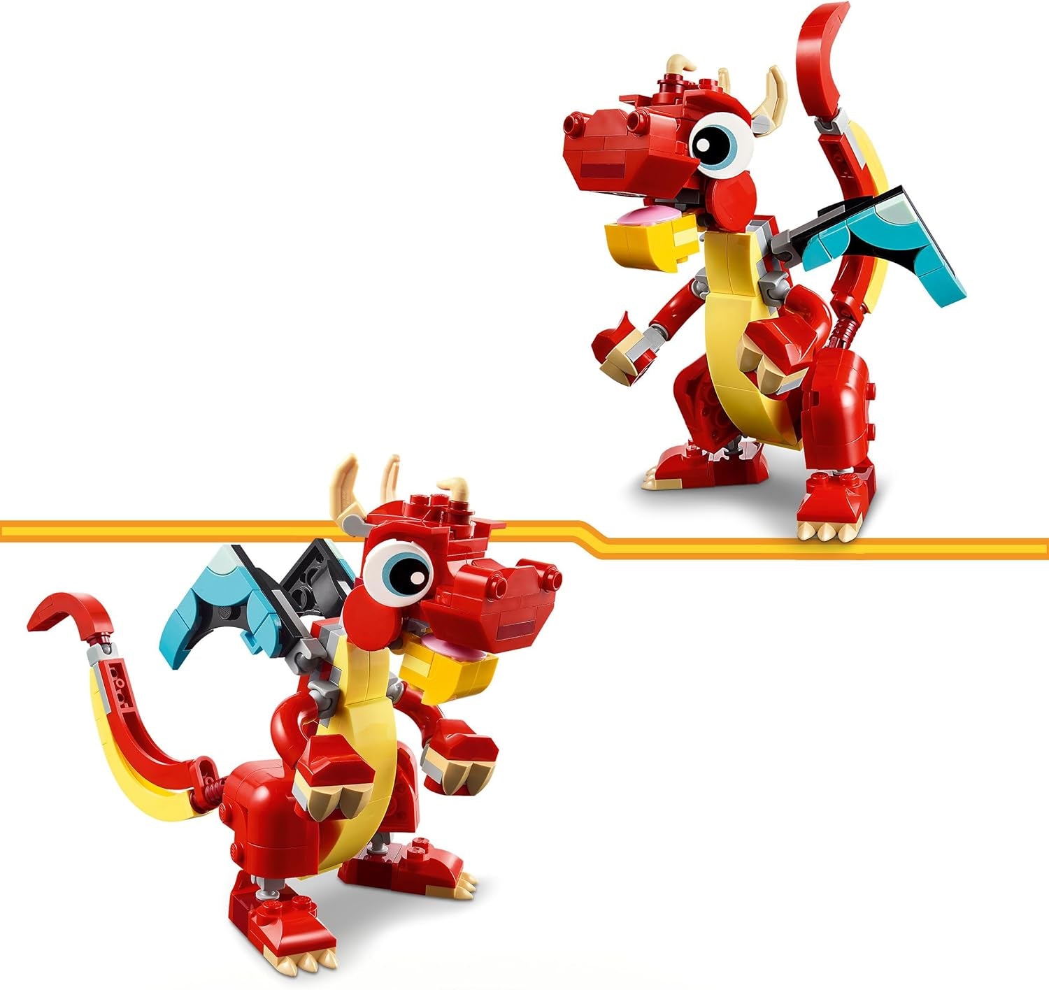 LEGO Creator 3v1 Hračka červeného draka pro rybí figurku k modelu ptáka Fénixe, sada zvířecích figurek, dárky pro chlapce, dívky a děti od 6 let 31145
