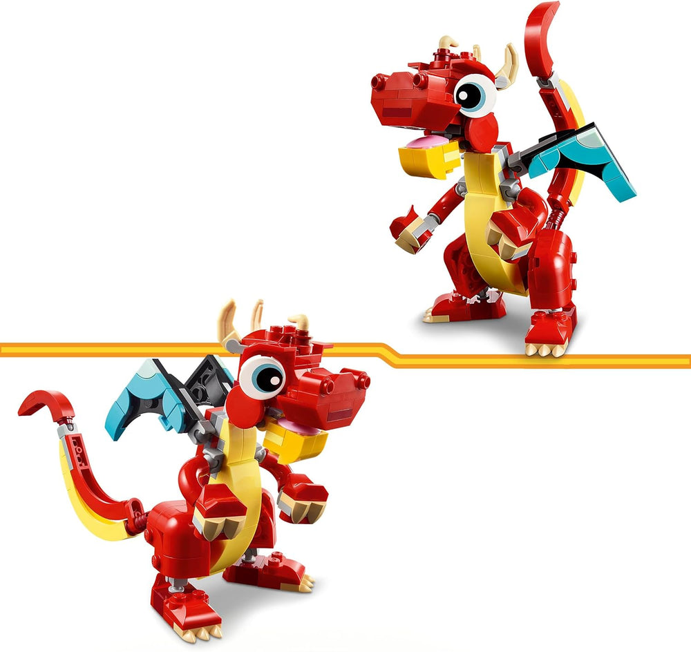 LEGO Creator 3v1 Hračka červeného draka pro rybí figurku k modelu ptáka Fénixe, sada zvířecích figurek, dárky pro chlapce, dívky a děti od 6 let 31145