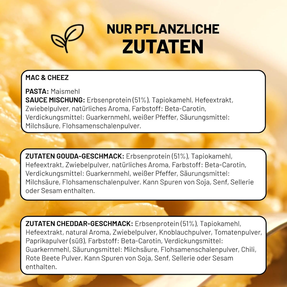 Kultivovaná jídla Vegan 3-er Set Vegan Mac And Cheese, Gouda Sauce, Cheddar Sauce, Laktosefrei Glutenfrei MAC & CHEEZ CHEATCHEEZ