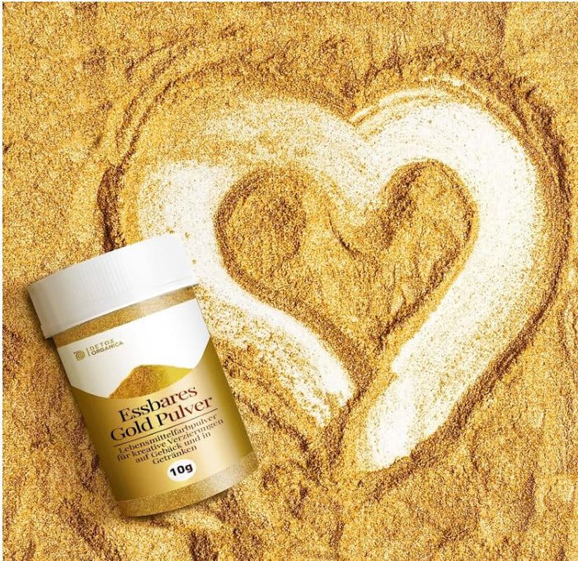 Pudră de aur comestibilă Detox Organica, 10g colorant alimentar auriu fără colorant E171, praf de aur pentru copt și decorare, ideal pentru prăjituri, brioșe, ciocolată și băuturi, sclipici comestibil