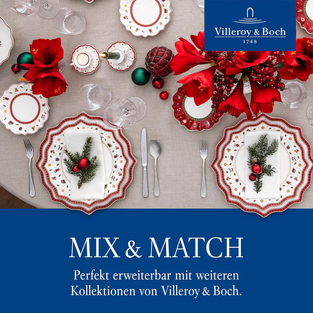 Villeroy & Boch - Set de mic dejun Toy's Delight pentru 2 persoane, Design Locomotivă, 6 piese, Colorat, Crăciun, Set de veselă cu farfurii, căni și boluri pentru micul dejun, Veselă de Crăciun, Porțelan Premium