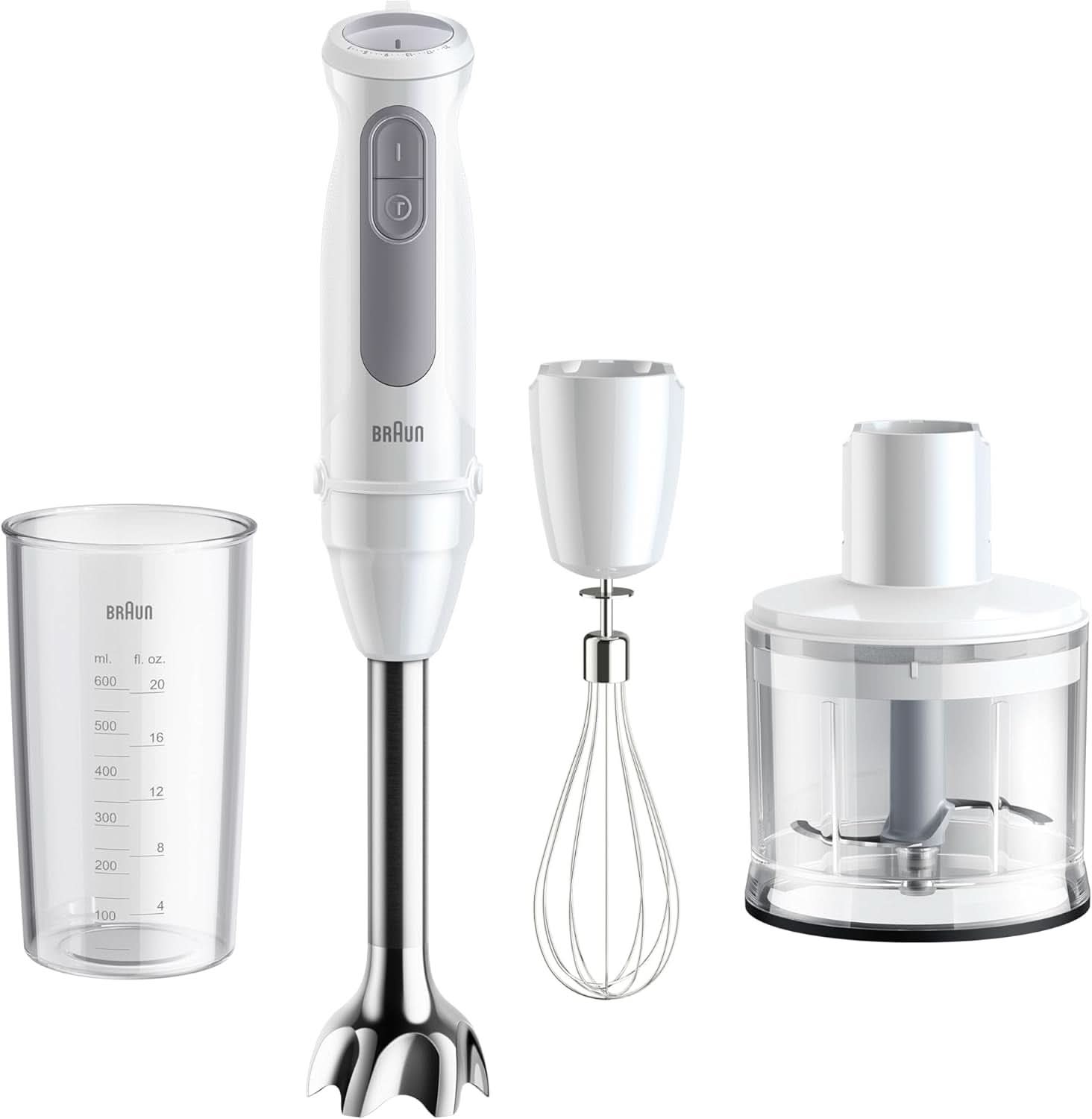 Braun Stabmixer MQ 5200WH - Multiquick 5 Vario Pürierstab Mit Edelstahl Mixfuß, 1000 Watt, Inkl. 600 ml Mix- & Messbecher, Weiß/Grau Kitchen Naty Shop Verze 2024 - Schneebesen