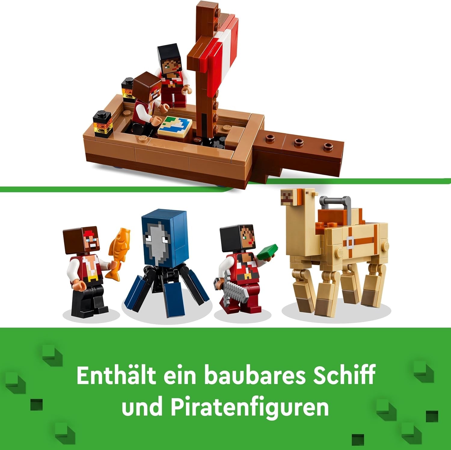 LEGO Minecraft Plavba pirátskou lodí Oliheň a velbloud Postava piráta Hračka na stavbu lodi Dárek pro chlapce a dívky 8 let 21259 Stavebnice Besuche den LEGO-Store