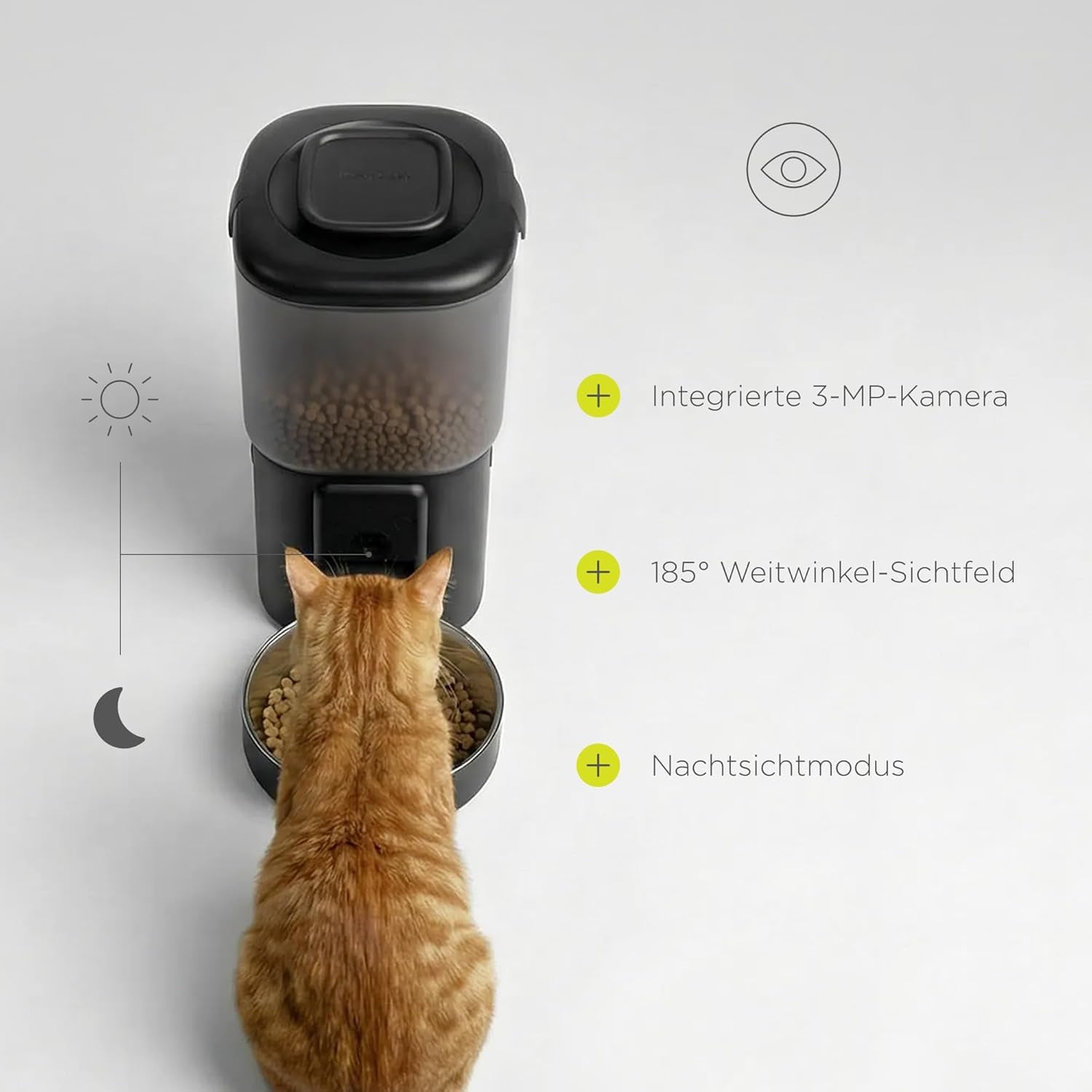 Feast Automatische Futterautomat Katze s aplikací a kamerou, Live-Video s Nachtsicht a Zwei-Wege-Audio, Portionskontrolle, Edelstahl-Napf, Katzen Trinkbrunnen s filtrem, 4,5 l a 2,5 l