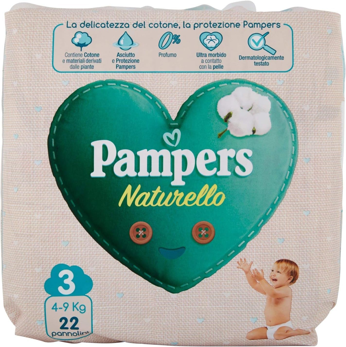Pampers Naturello Midi, 22 plen, velikost 3 (4-9 kg)