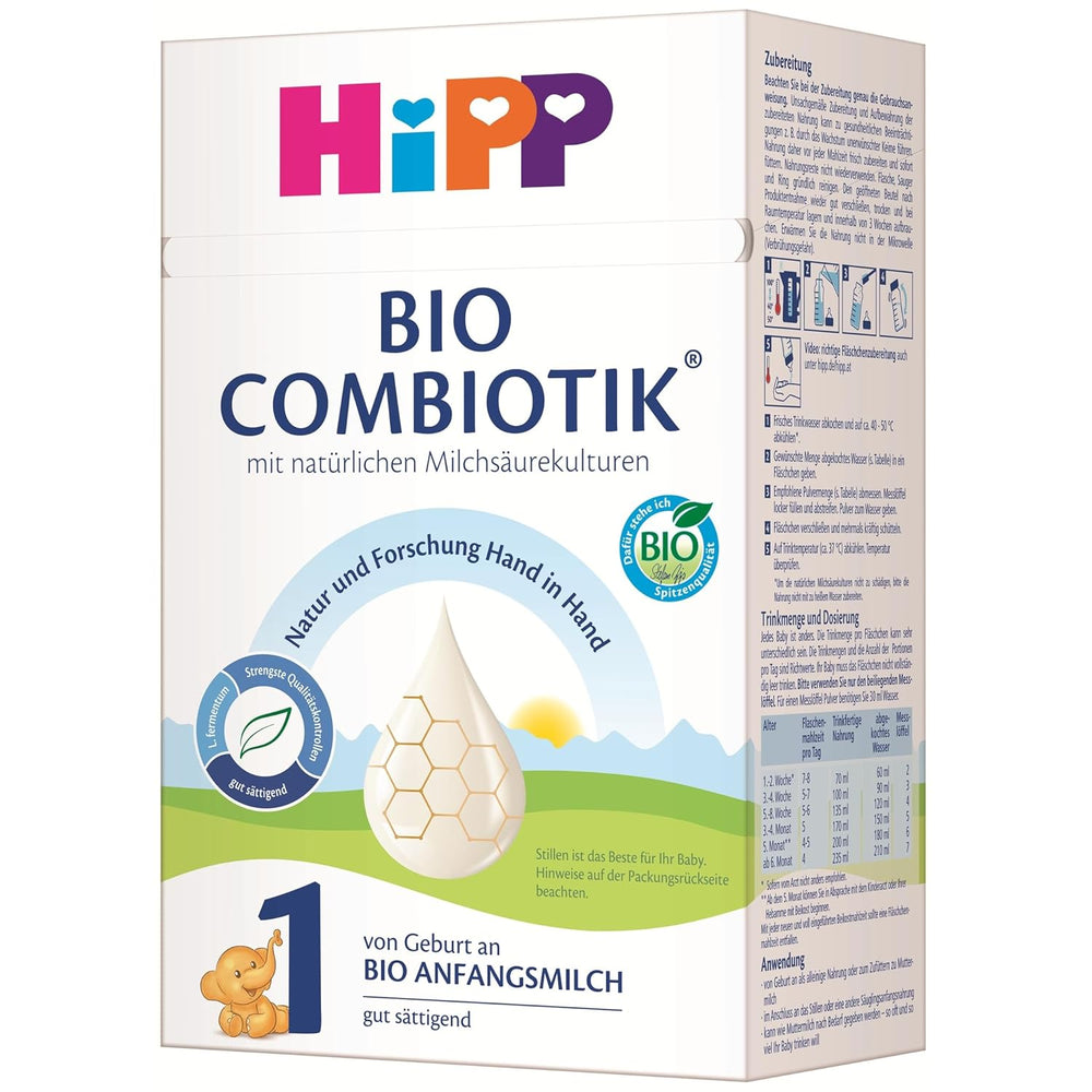 HiPP 1 Bio Combiotik (4 x 600 g), sušené mléko pro kojence od narození, s přírodními kulturami kyseliny mléčné a snadno upravitelným organickým škrobem, v nejlepší bio kvalitě