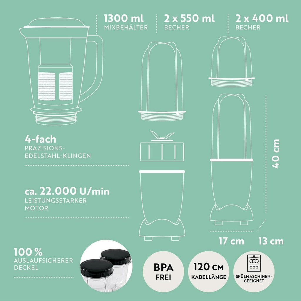 Gourmetmaxx Mr Magic Blender, Smoothie Maker cu pachet de accesorii Xxl Naty Shop