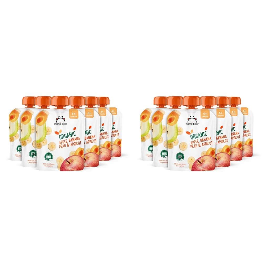 Mama Bear, bio pyré různé ovoce, sada 6 x 90 gramů Matka a dítě Naty Shop 12 x 90 gramů Jablka, hrušky, banány a meruňky