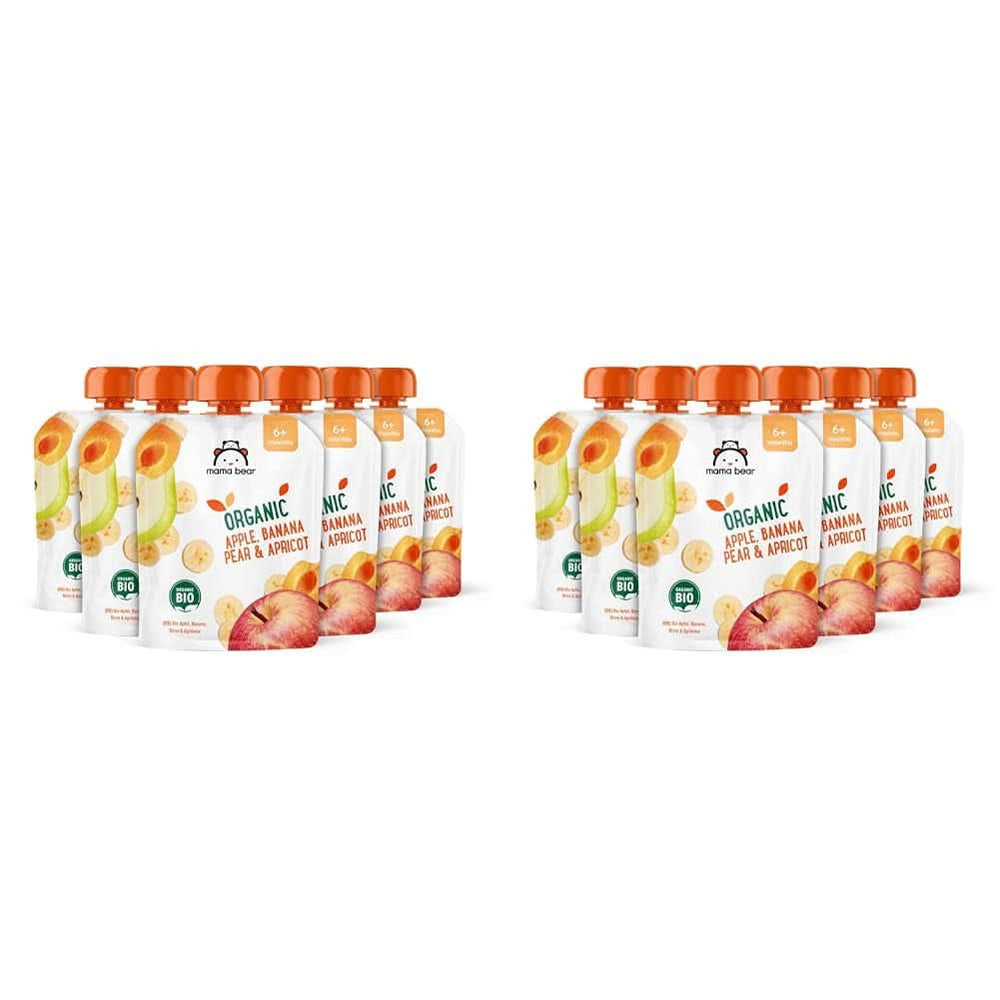 Mama Bear, bio pyré různé ovoce, sada 6 x 90 gramů Matka a dítě Naty Shop 12 x 90 gramů Jablka, hrušky, banány a meruňky