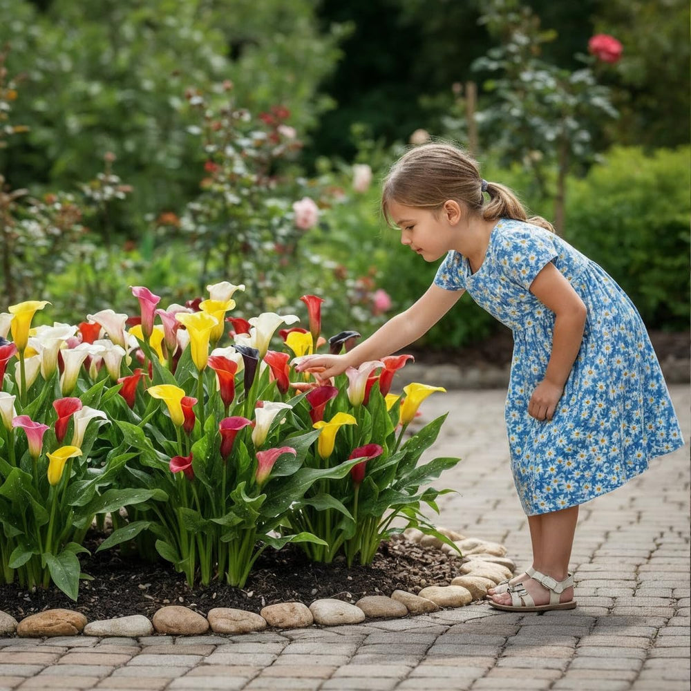 Calla Lilien Zwiebeln Winterhart Mehrjährig - Zantedeschia - 10 velkých Blumenzwiebeln, 5 Sorten Mix - Echte Pflanzen aus Holland - für Garten und Topf (große Knollen, kein Samen und nicht künstlich)