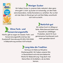 Alete Conscious Baby sušenky, 8 měsíců+, Sušenky s pšeničným máslem pro děti, Prakticky balené malé svačinové sušenky, Perfektní na cesty a včas, 1 x 180 g (balení 2 ks)