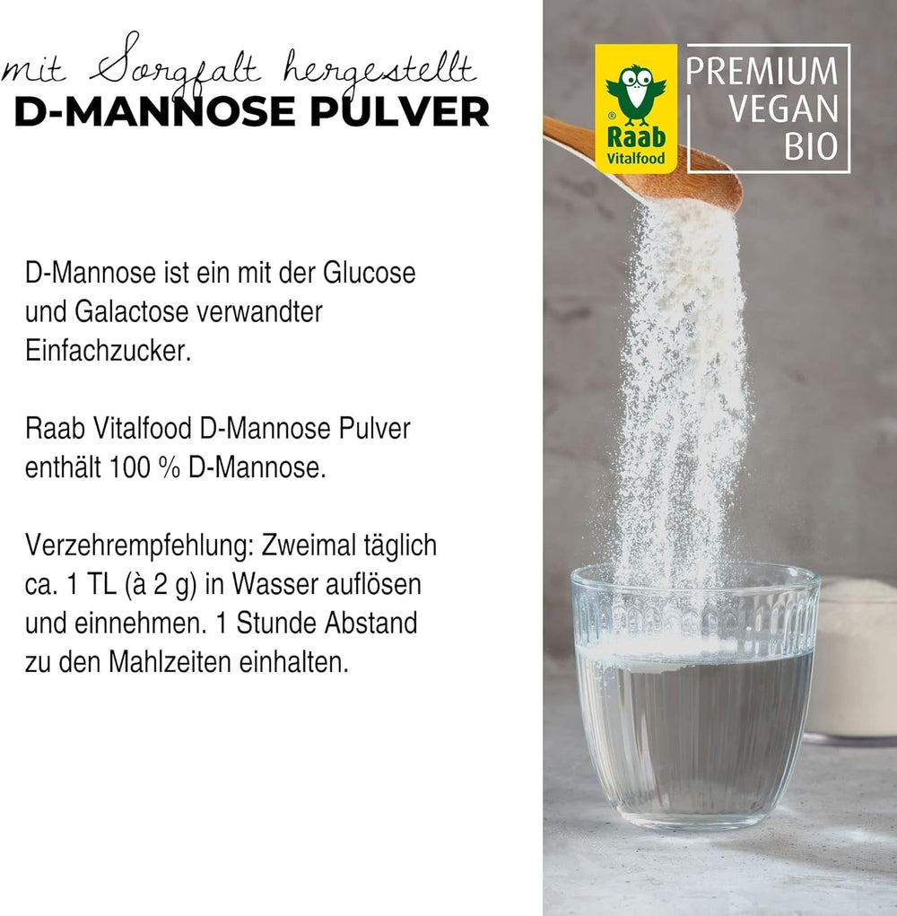 Raab Vitalfood® D-Mannose Powder (220 G) - Frei Von Zusätzen, Vegan, Glutenfrei, Gut Löslich, Mit Meßlöffel in Der Dose, Vorratspackung, 100% D-Mannose (Gewonnen Aus Mais) Sladidla Naty Shop