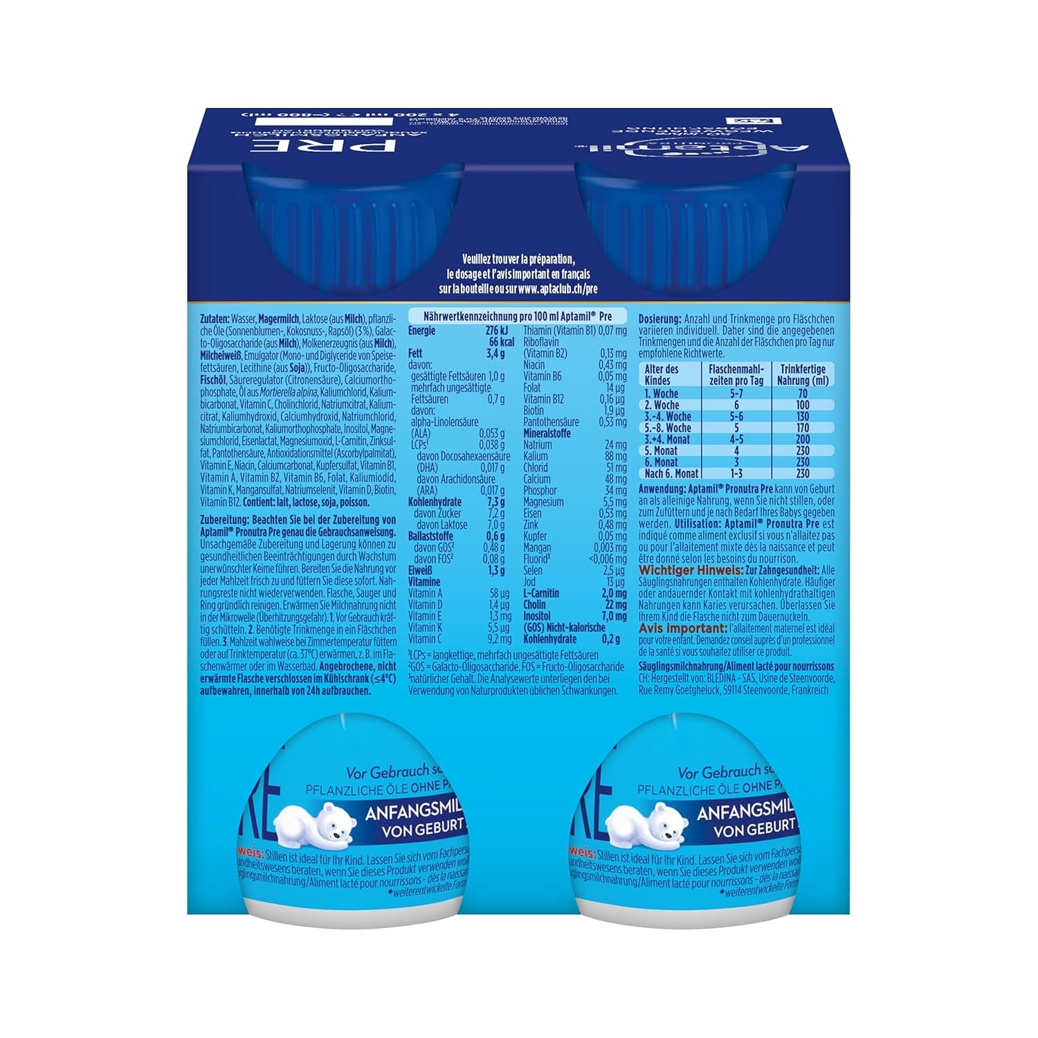 Aptamil Pronutra Pre - Kojenecká výživa od narození - S rostlinnými oleji, bez palmového oleje - 6 x 4 x 200 ml (4800 ml)