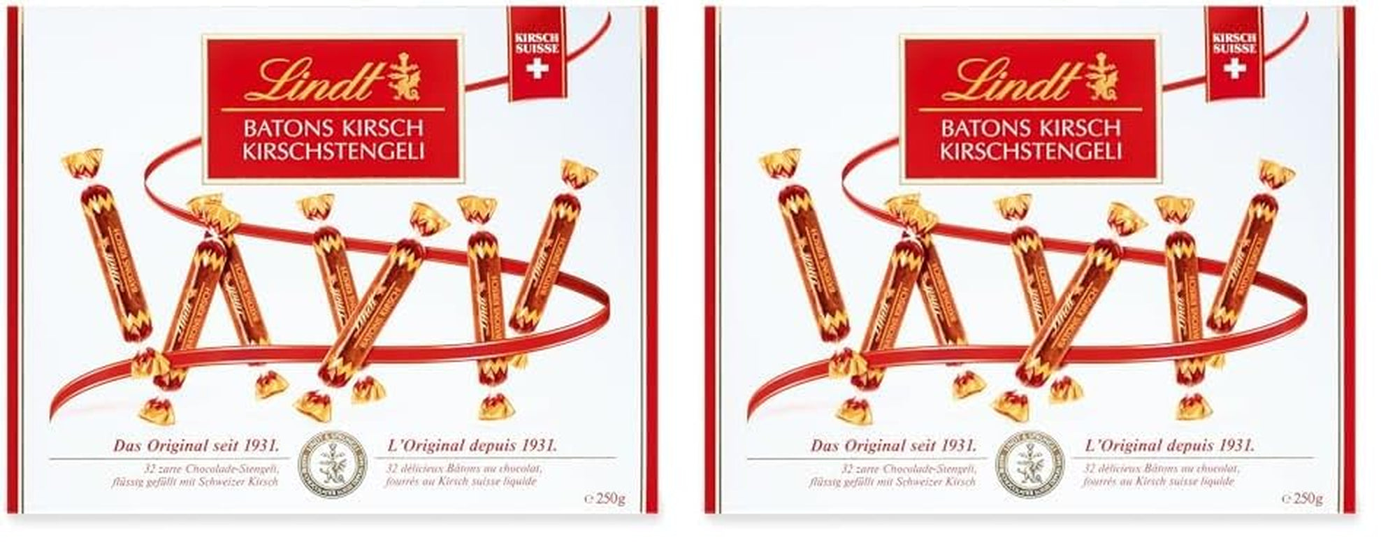 Čokoládové tyčinky Lindt s třešňovými stonky | 250 g 32 švýcarských třešňových tyčinek plněných mléčnou čokoládou | Dárek čokolády s alkoholem | Čokoládový dárek