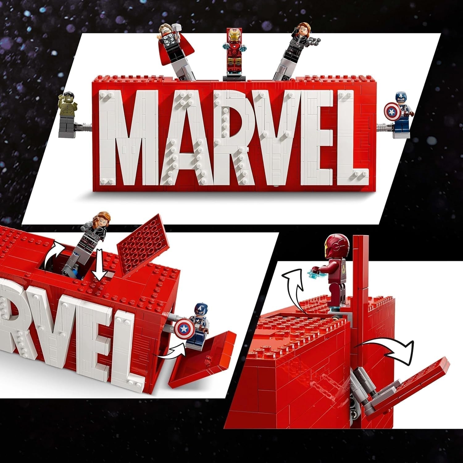 LEGO Marvel: Logo a minifigurky Marvel - sada kolekce Hulk, Thor, Iron Man, Black Widow a Captain America - Sada figurek Avengers - Dárek pro chlapce a dívky od 12 let 76313 Stavebnice Beuche den LEGO-Store