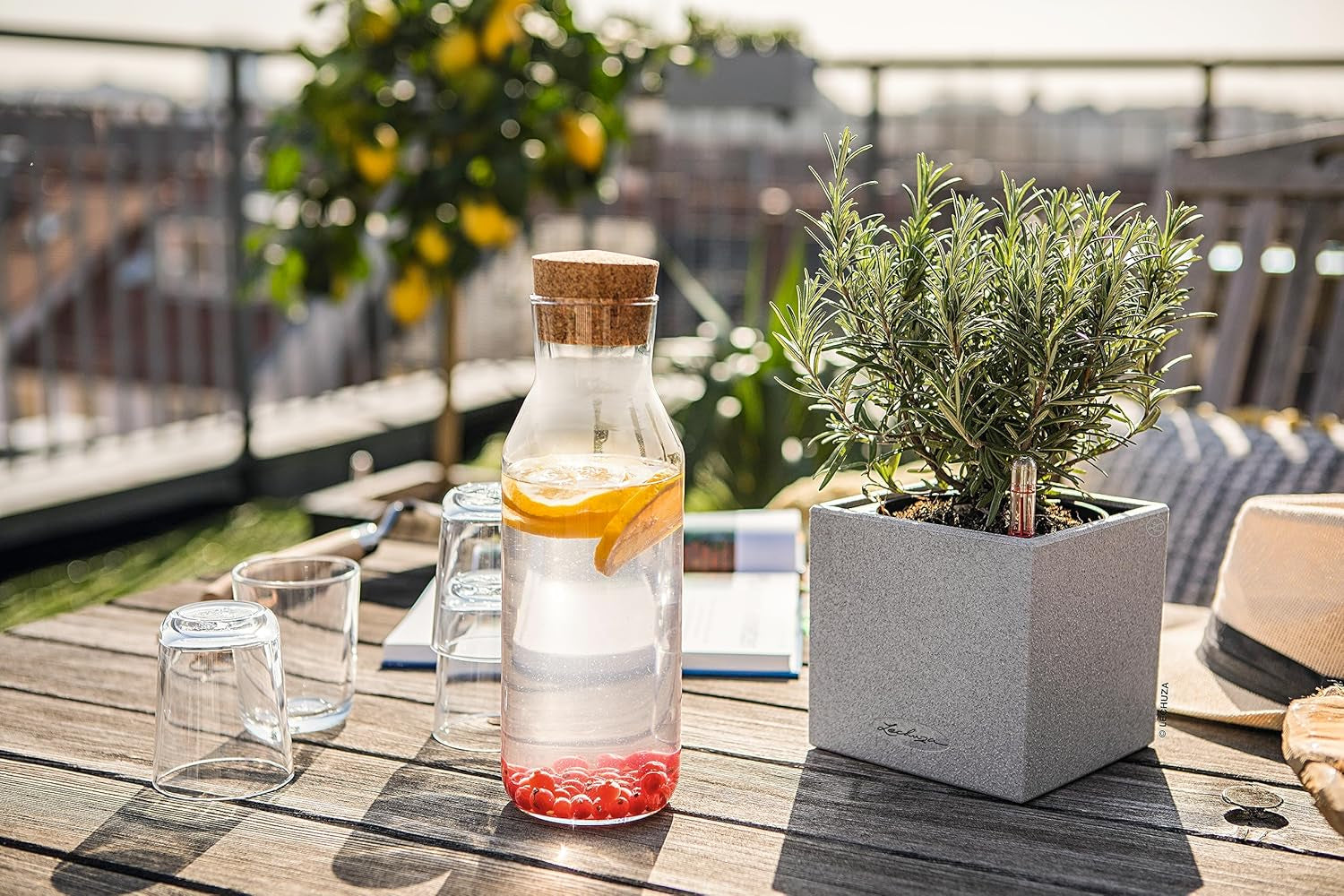 Cub de plante aromatice de înaltă calitate LECHUZA CANTO Stone 14 cu sistem de udare cu bețișor, gri piatră