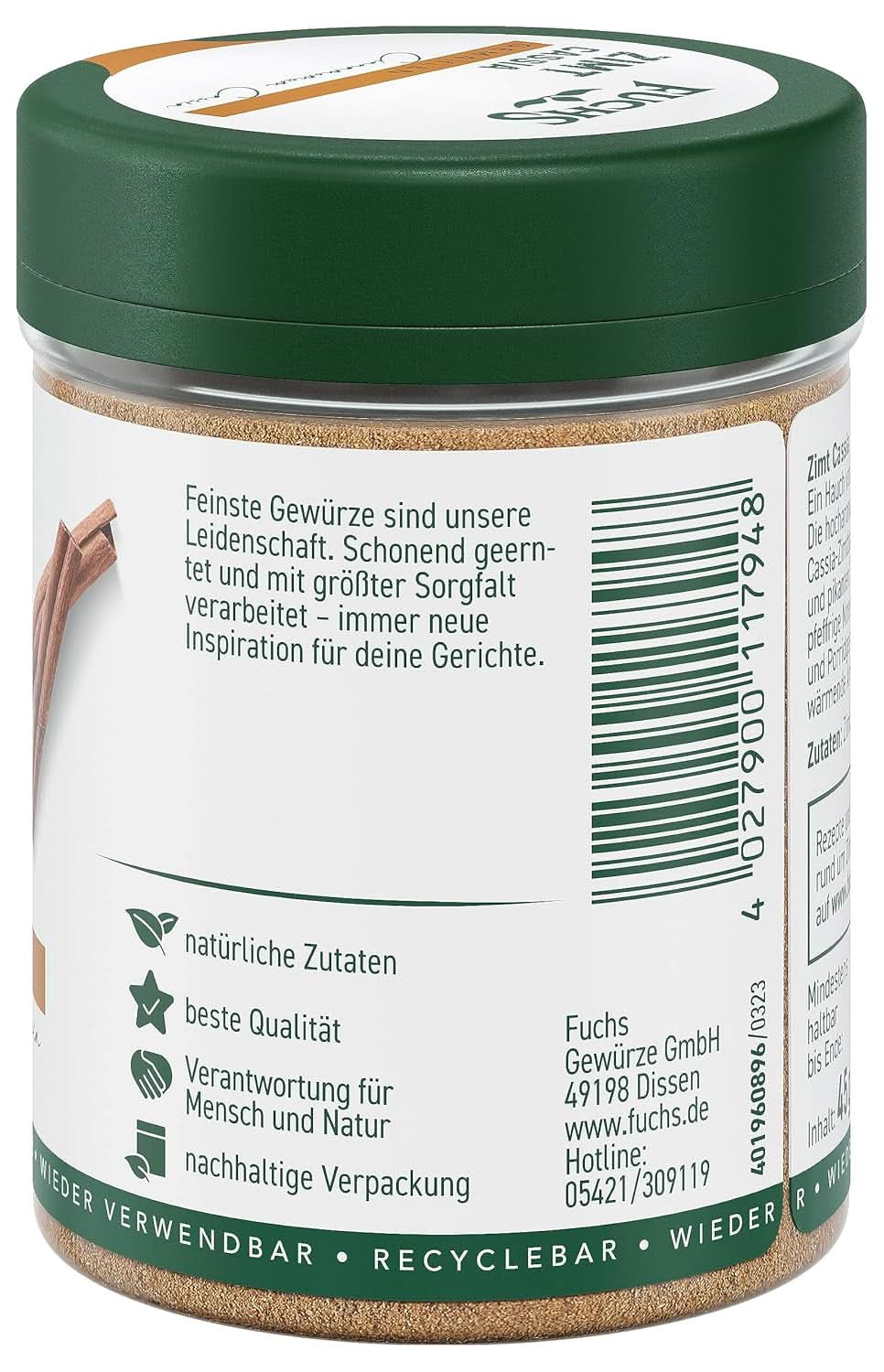 Fuchs Ground Cassia Cinnamon - K dochucení pečiva, dezertů nebo čajů, 45 gramů Condiments Naty Shop