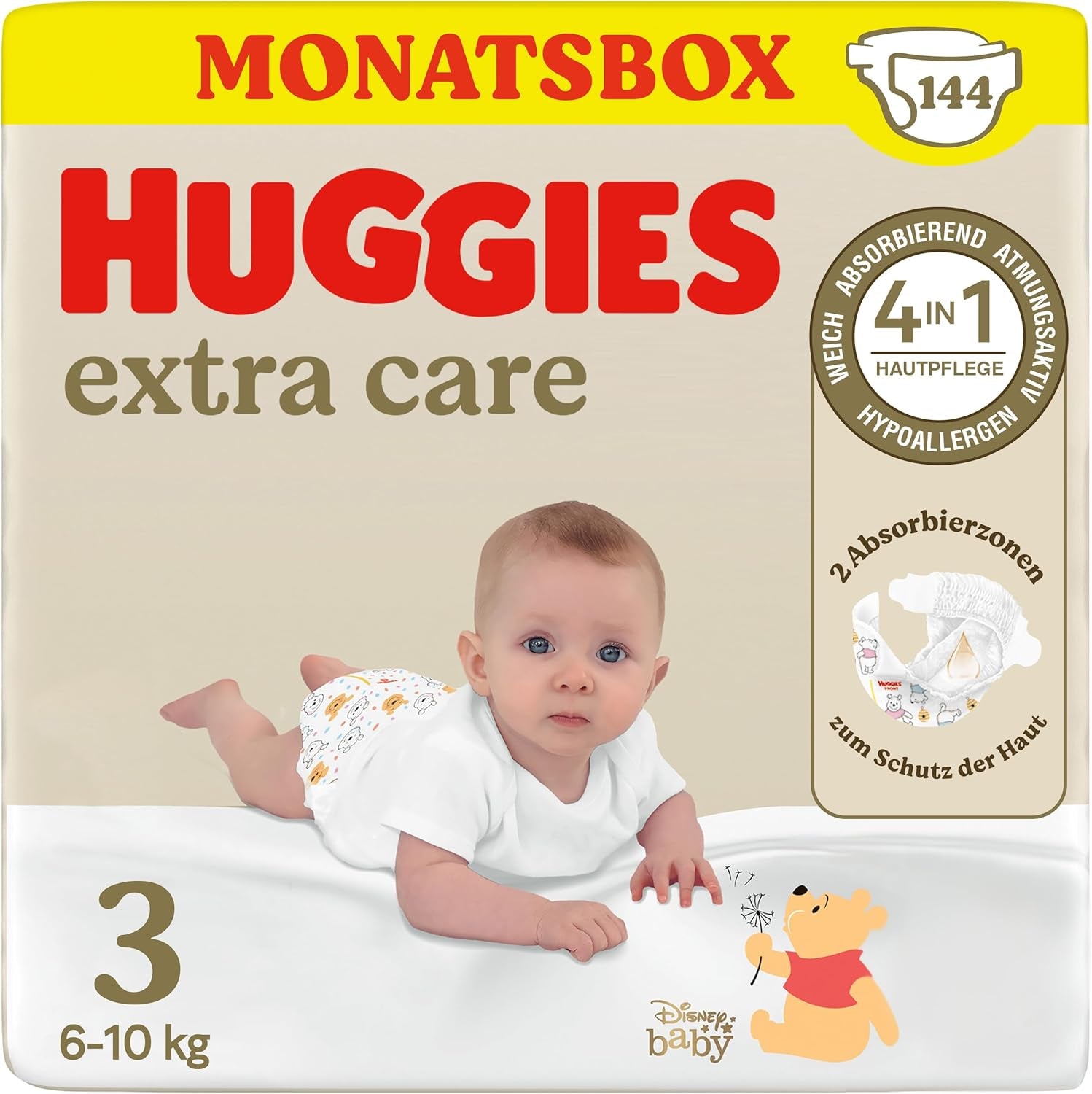 Dětské plenky Huggies Extra Care Disney, velikost 4, 120 plen (2x60), měsíční box