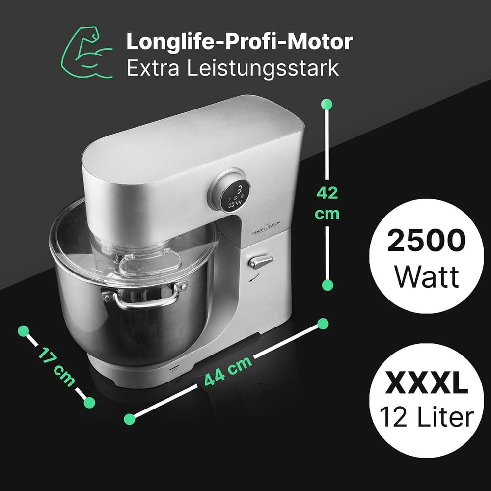 Proficook® Küchenmaschine Mit XXL 12L Schüssel | Knetmaschine Mit 2500W Longlife-Profi-Motor | Metallgetriebe Und-Display | Kuchyňský robot Für Bis Zu 8,5 kg těsta | 13 rychlostí | PC KM 1254 Matka a dítě Naty Shop