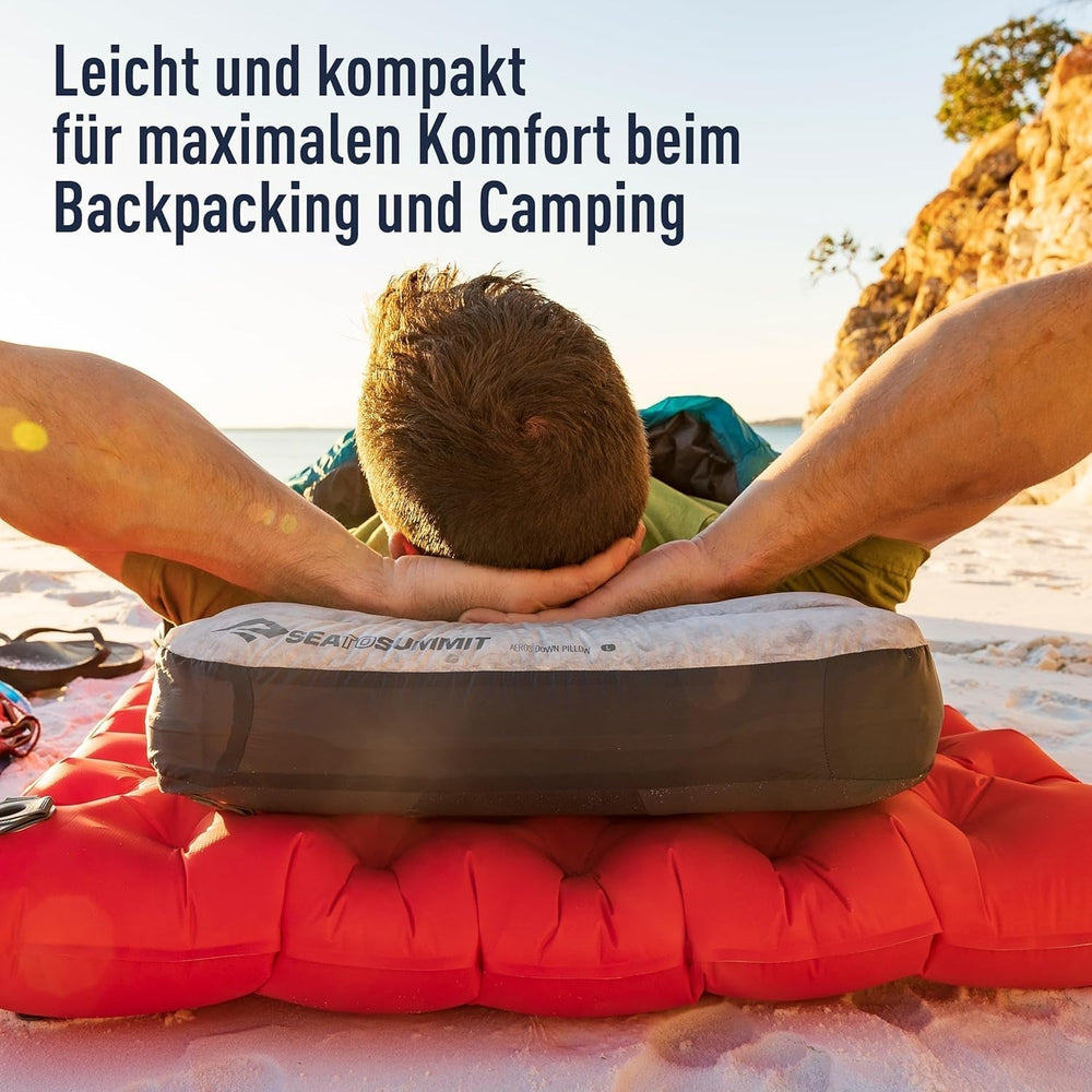 Sea to Summit - Aeros Down Travel Pillow L - Ultralight & Inflabilă - Material 10D - Pernă din puf Premium - Antiderapantă - Pentru drumeții și camping - 42 X 28 X 12 Cm - Gri - 95 G Perne calatorie Naty Shop