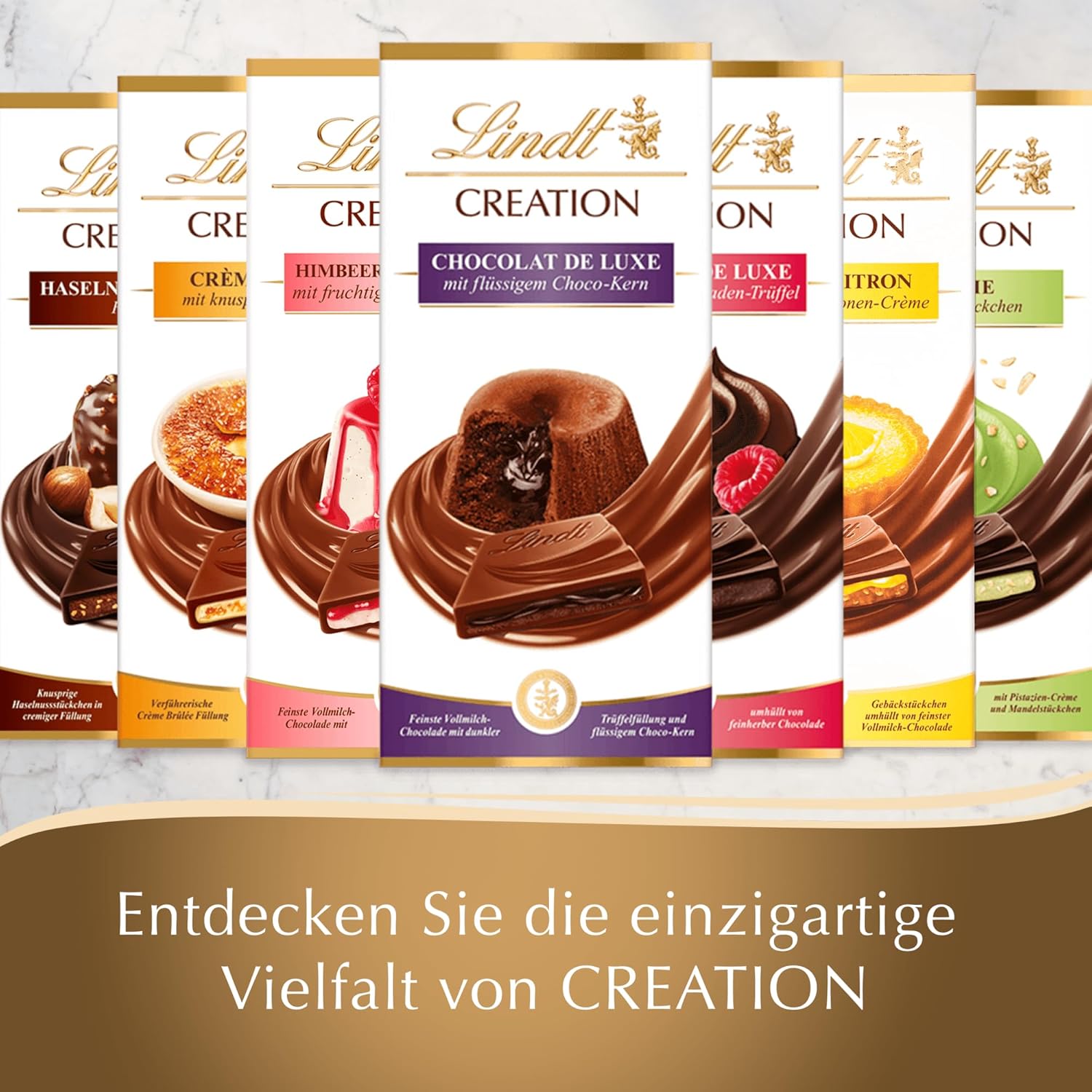 Lindt Creation Hazelnut De Luxe Bar - Hořká čokoláda s křupavými lískovými oříšky ve smetanové náplni