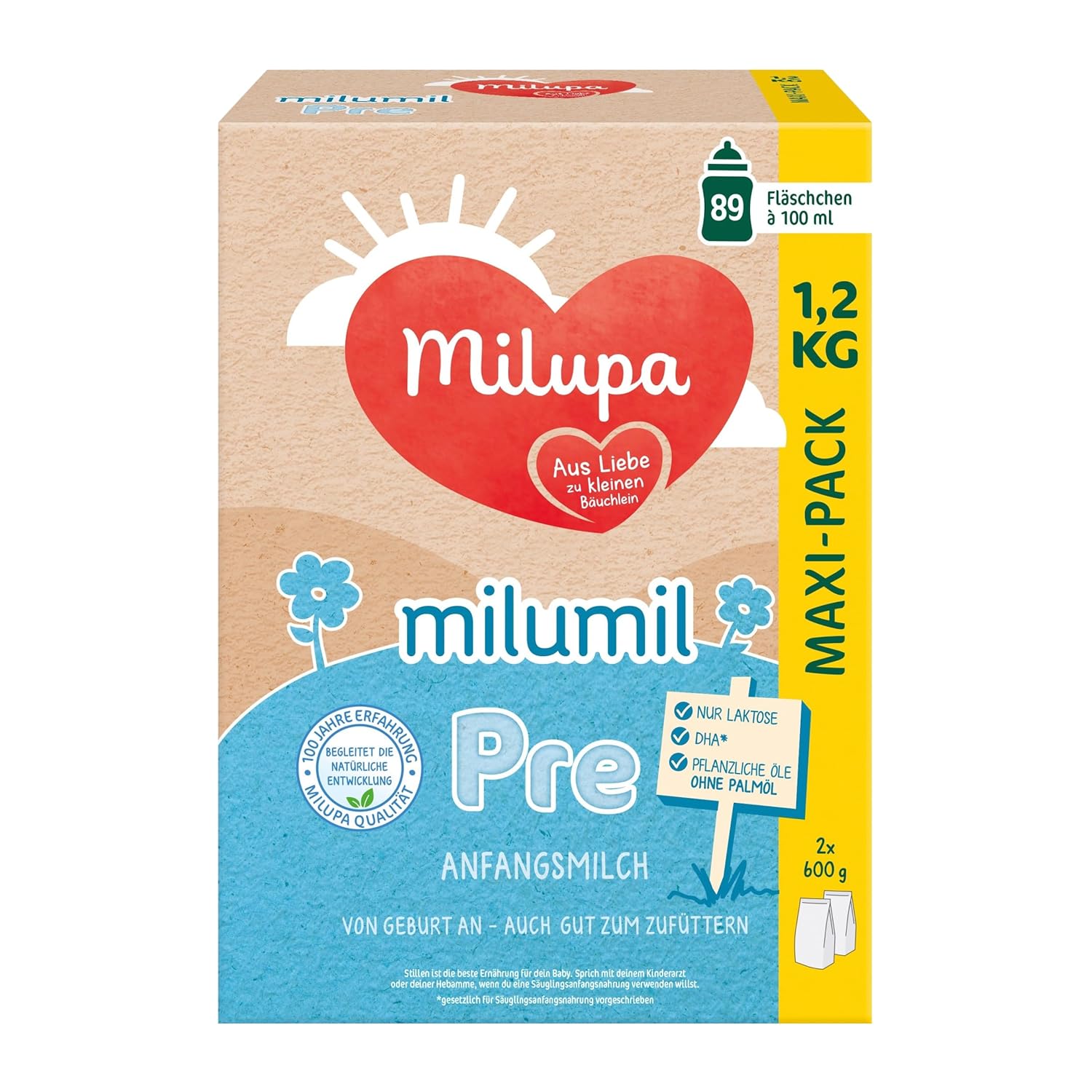 Milupa Milumil Pre, Sušené mléko pro kojence - S důležitými živinami a bez palmového oleje - 800 g Naty Shop 1,2 kg Milumil Pre