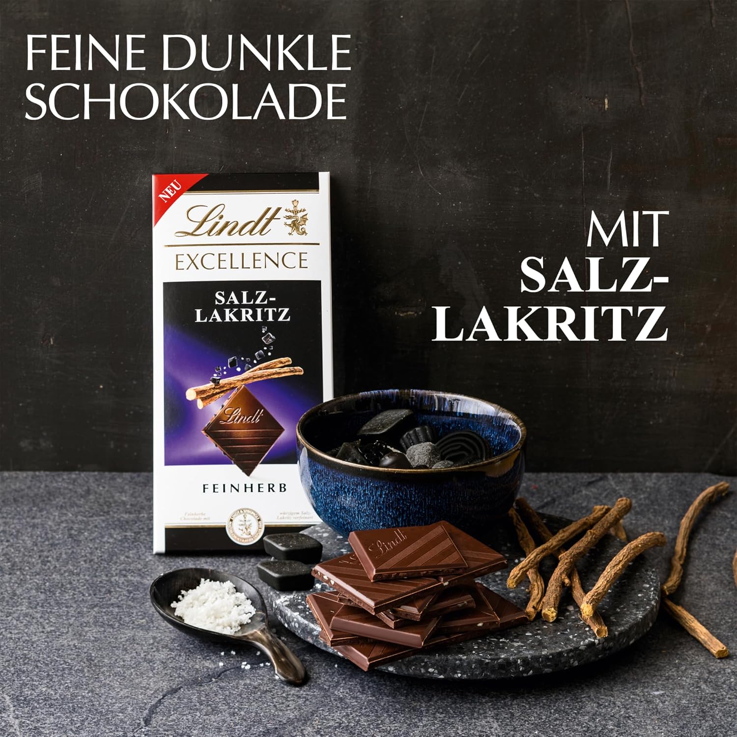 Lindt Excellence Sweet Salted Wood - tyčinka hořká čokoláda 100 g - intenzivní kakaová příchuť