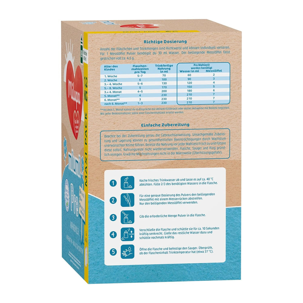 Milupa Milumil Pre, Sušené mléko pro kojence - S důležitými živinami a bez palmového oleje - 800 g Naty Shop