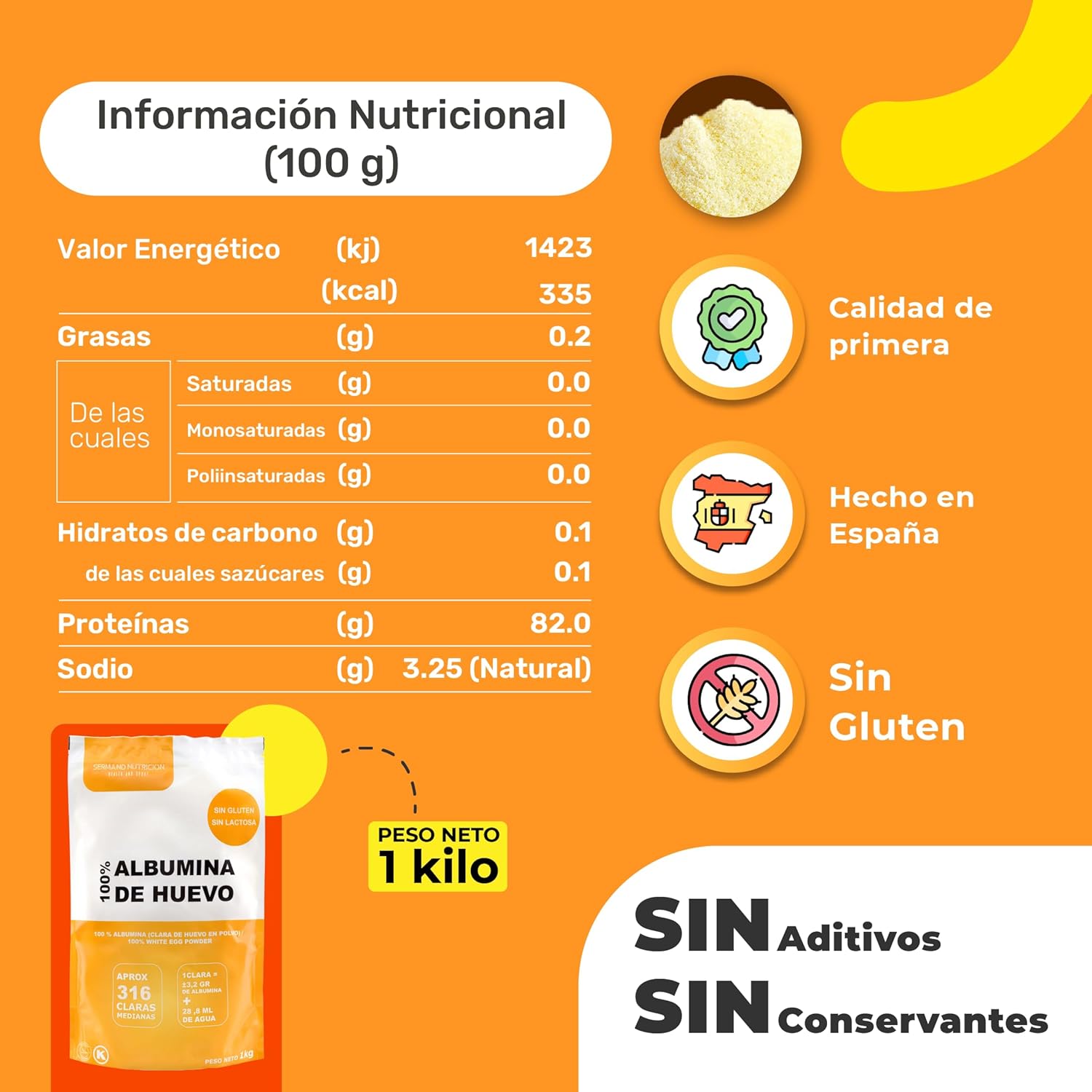 Sermand Nutrition Vaječný albumin 100% prášek bez lepku Bez laktózy