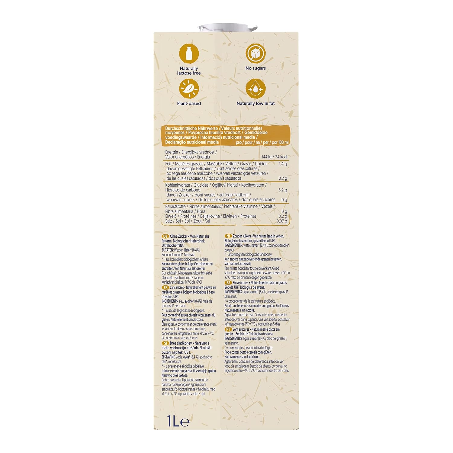 Alpro Bio Haferdrink Bez cukru - Zeleninový nápoj s ovsem