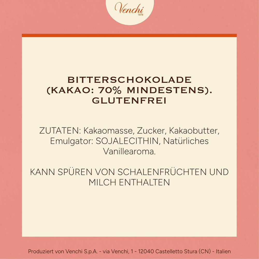 Venchi - Hořká čokoláda 70%, 78 g - S vybranými směsmi kakaa - Bez lepku - Vegan