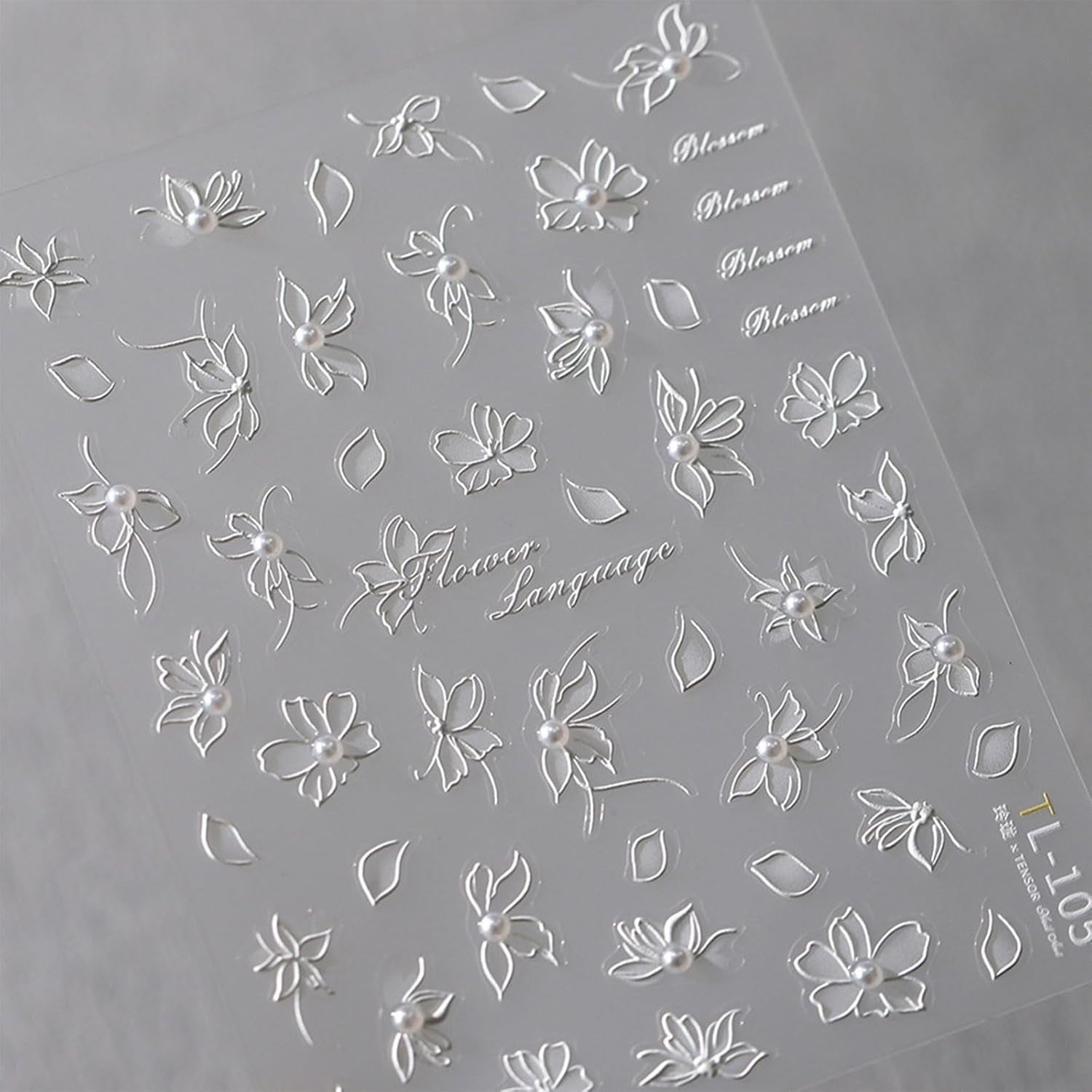 JMEOWIO 3D Nagelsticker Weiße Blumen Nail Art Sticker Selbstklebend Nagelaufkleber 5D Stereoskopisch Dekoration Nageldesign Zubehör 1 Blatt