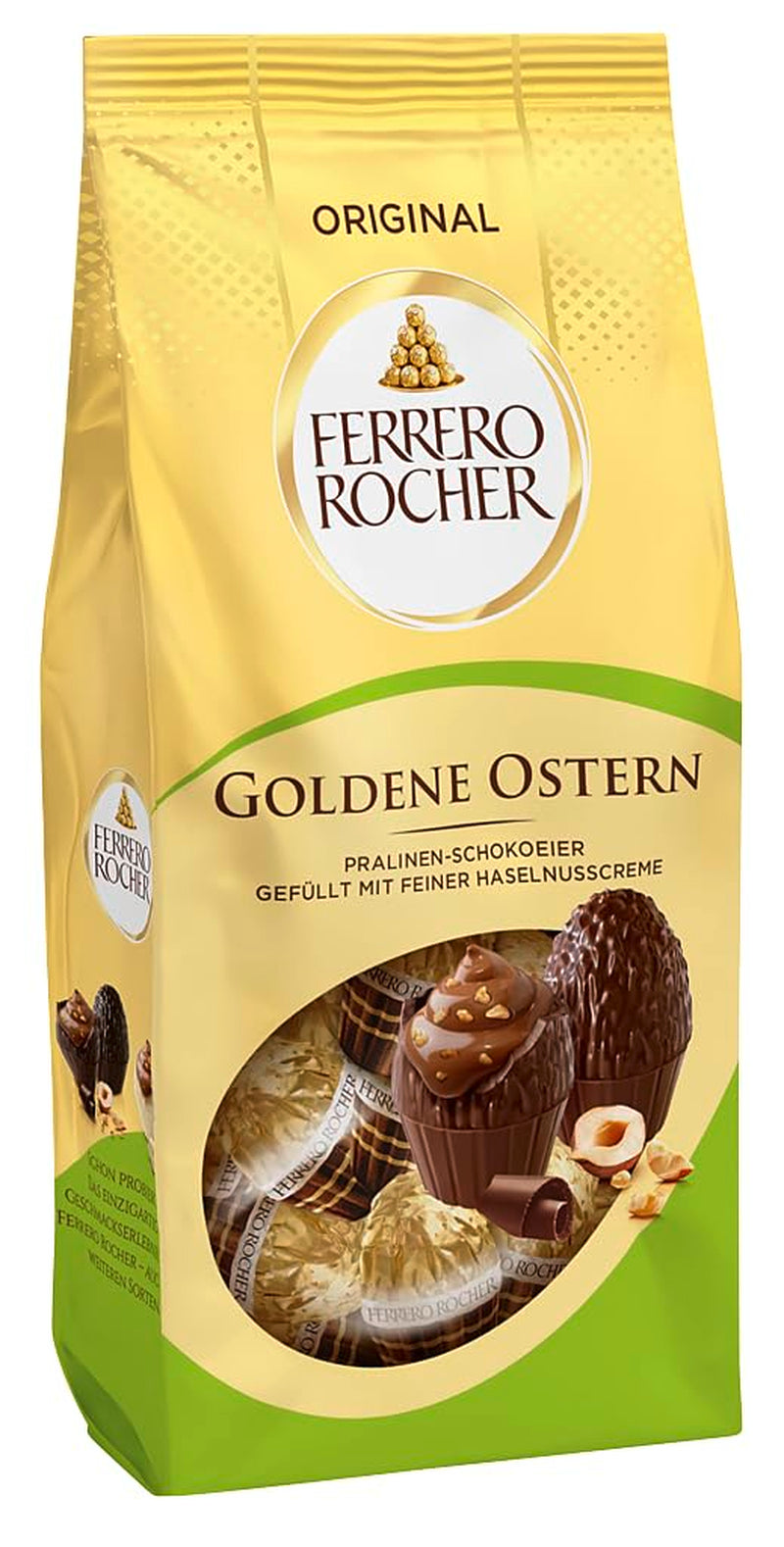 Čokoládová vajíčka Ferrero Rocher 90g – Mléčná čokoláda s kousky lískových oříšků a jemným kakaovým krémem s lískovými oříšky – Velikonoční vajíčka do velikonočních hnízd – Velikonoční dárek – Velikonoční čokoláda, Velikonoční cukroví