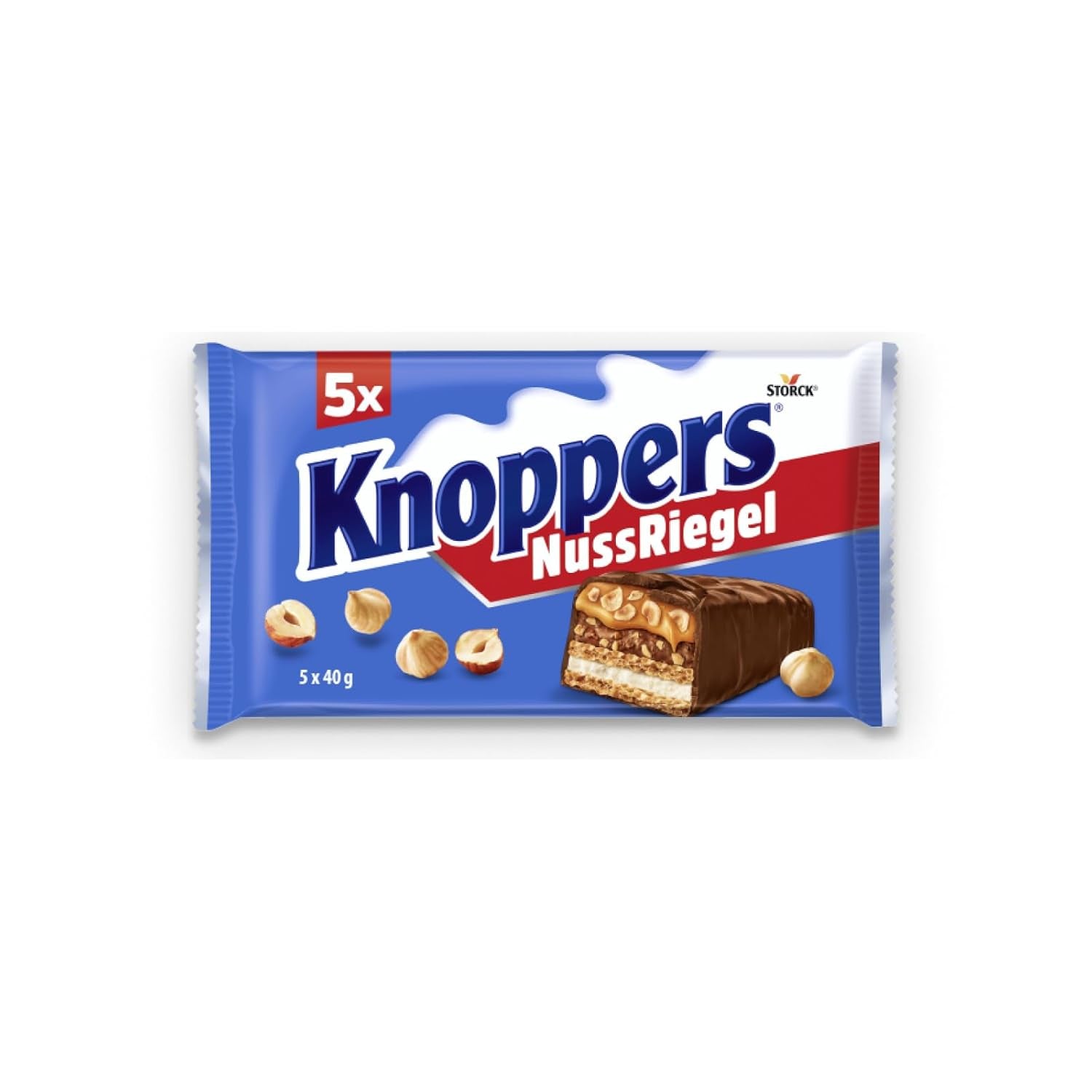 Knoppers Arašídová tyčinka – 1 x 200 g (5 tyčinek) – tyčinka z mléčné čokolády s arašídovým krémem, nasekanými solenými arašídy, karamelem a mléčnou čokoládou