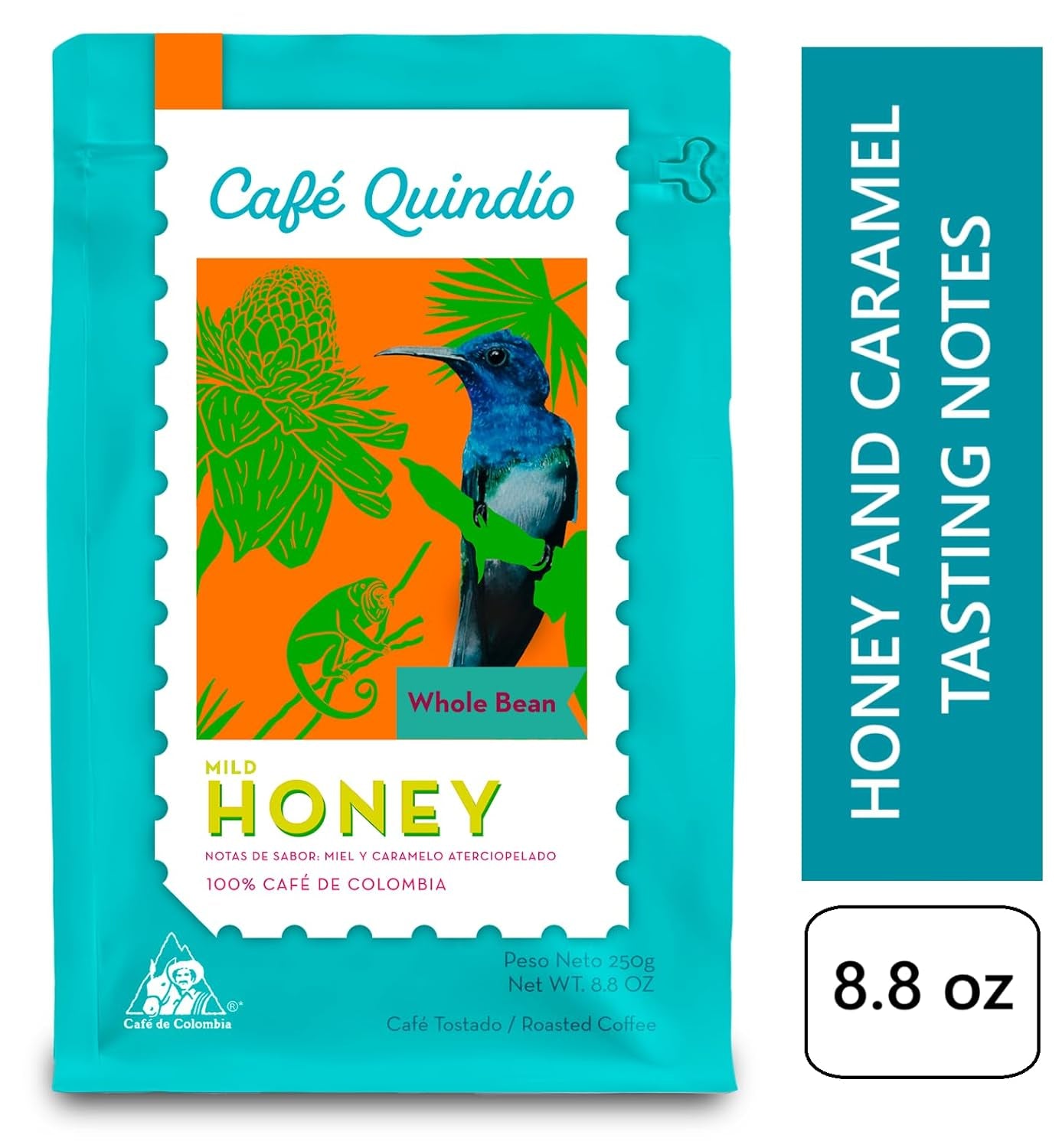 Cafe Quindio Specialty Coffee - boabe de cafea 100% Arabica, Columbia - cu note naturale de miere ușoară (250g) - ideală pentru cafea filtrată sau aparate portafilter