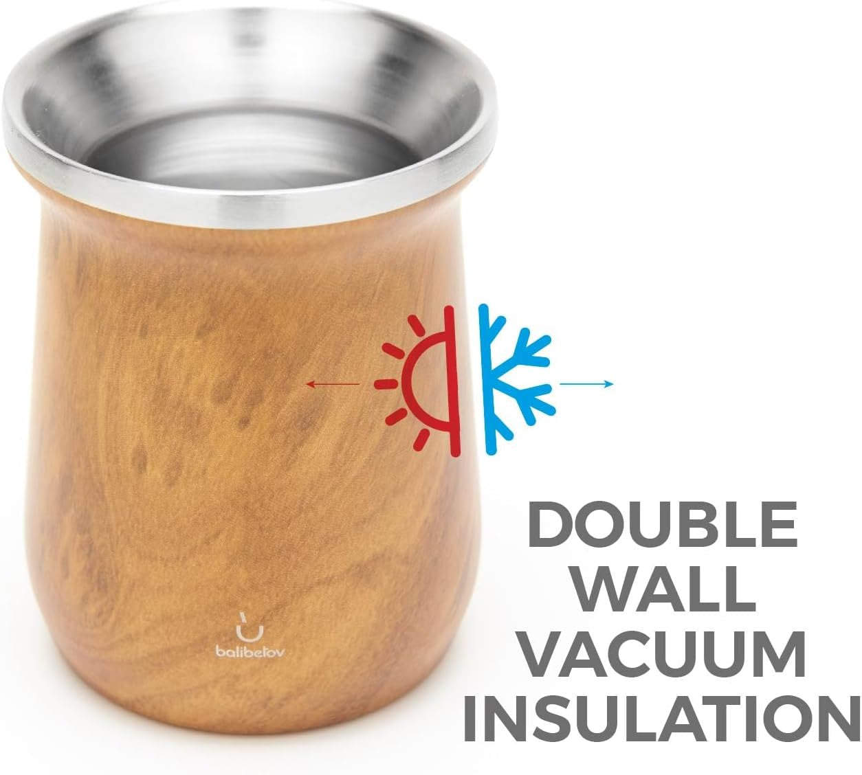 Set de ceai Yerba Mate balibetov (ceașcă Mate) din oțel inoxidabil cu bombilla (pai) pentru mate, Set Yerba Mate ușor de curățat și foarte durabil (LEMN)