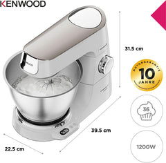 Kenwood Titanium Chef Baker KVC65.001WH, Küchenmaschine Mit Integrierter Waage, 1200 Watt, Inkl. Sada 3 cukrářských výrobků Teiligem, špachtle a sprej, Weiß Matka a dítě Naty Shop