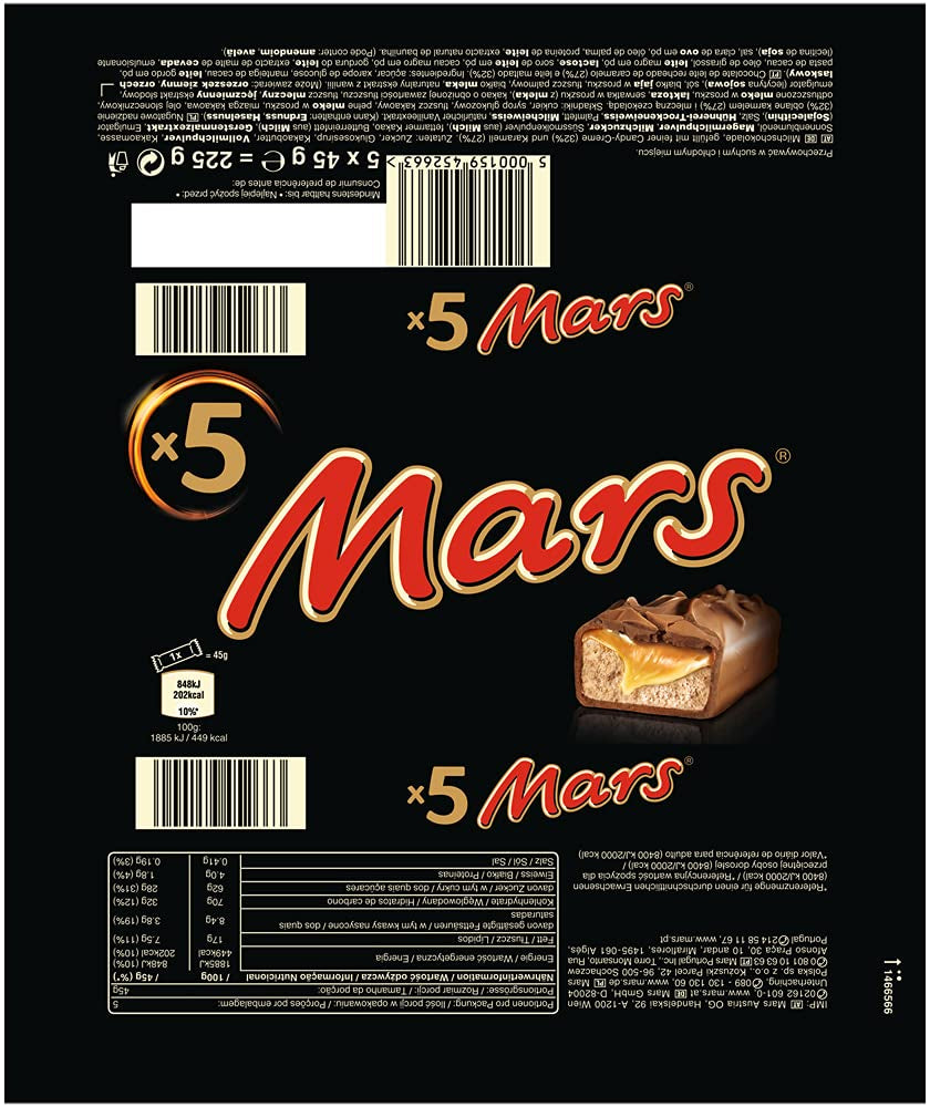 Mars Čokoládové tyčinky Karamelová čokoláda 1 balení 5 tyčinek (1 x 225 g) (balení 2 ks)