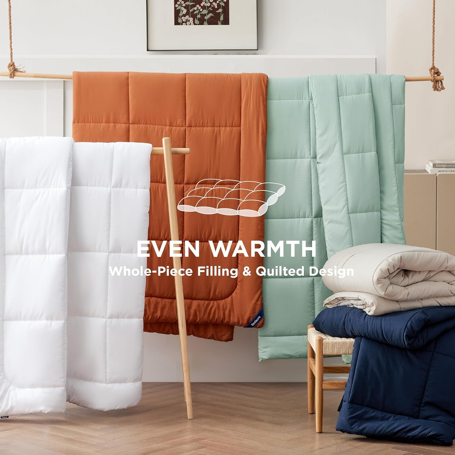 BEDSURE Prošívaná přikrývka plná/královna (88"X88") Bílé přikrývky a přikrývky Naty Shop