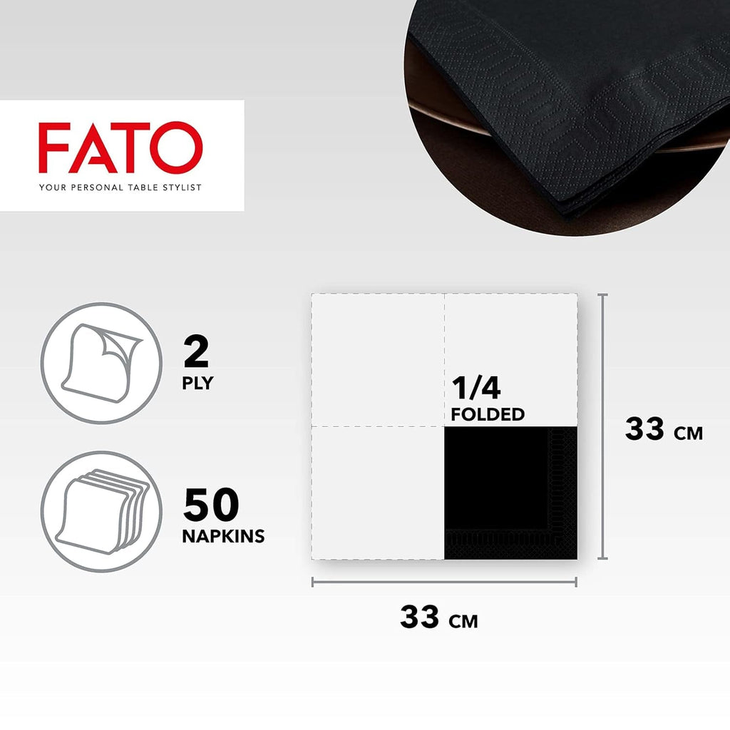 , Șervețele de hârtie de unică folosință, ideale pentru prânzuri informale și bufete, pachet de 50 de șervețele, dimensiune 33X33, 4 pliuri, 2 straturi, culoare neagră, certificate Fsc (pachet de 2)