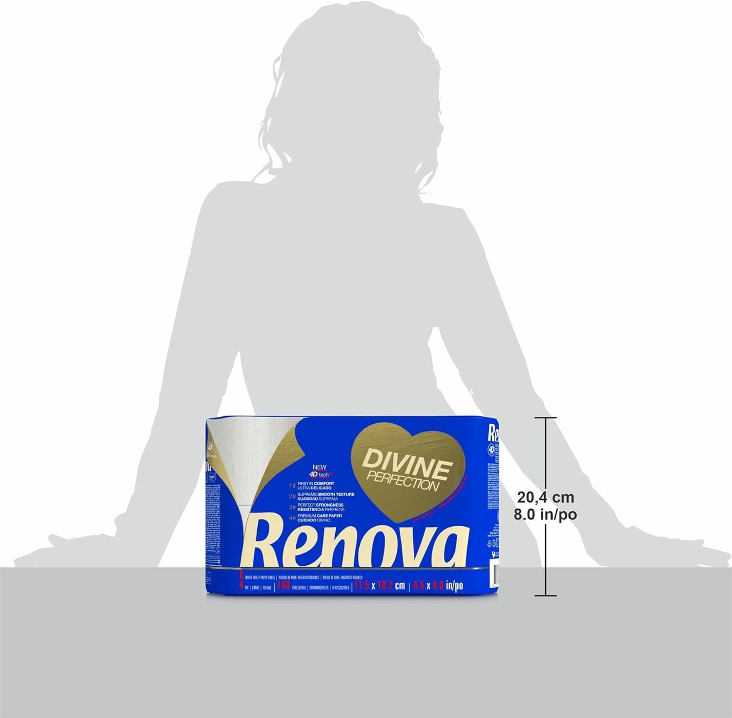 Hârtie igienică Renova Renova Divine Perfection, 42 role, hârtie igienică premium, 4 straturi, ultra moale, rezistență sporită, grosime, moale și absorbantă, hârtie certificată Fsc, 4400 G